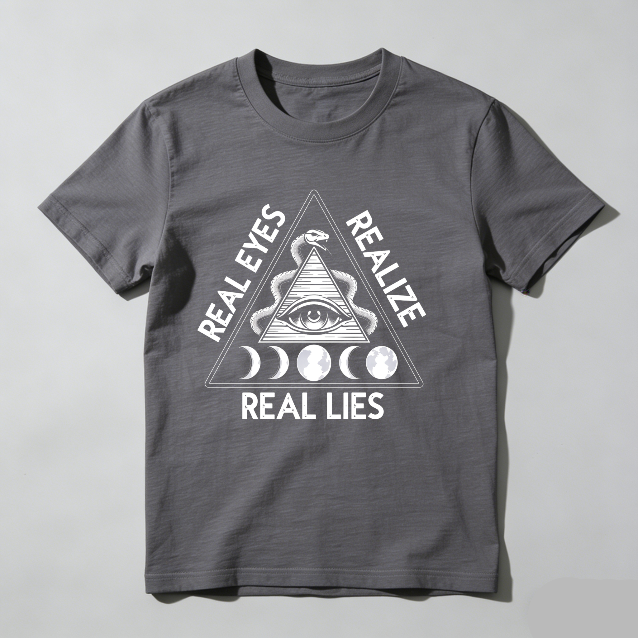 Dorawear™Real Eyes Realize Real Lies Pyramid Eye Snake Moon Phases  T Shirt