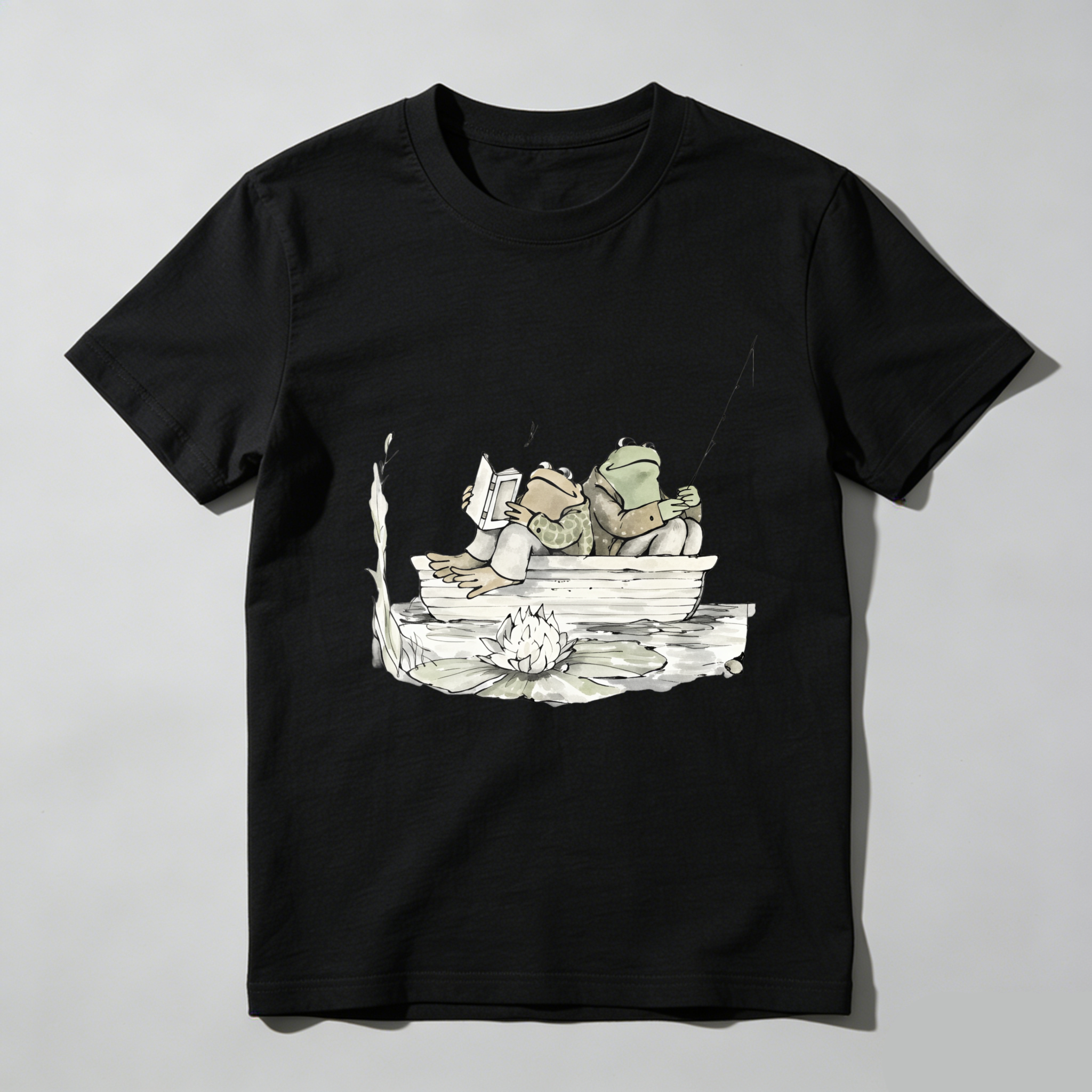 Dorawear Frogs Fishing In Boat On Lily Pad T Shirt