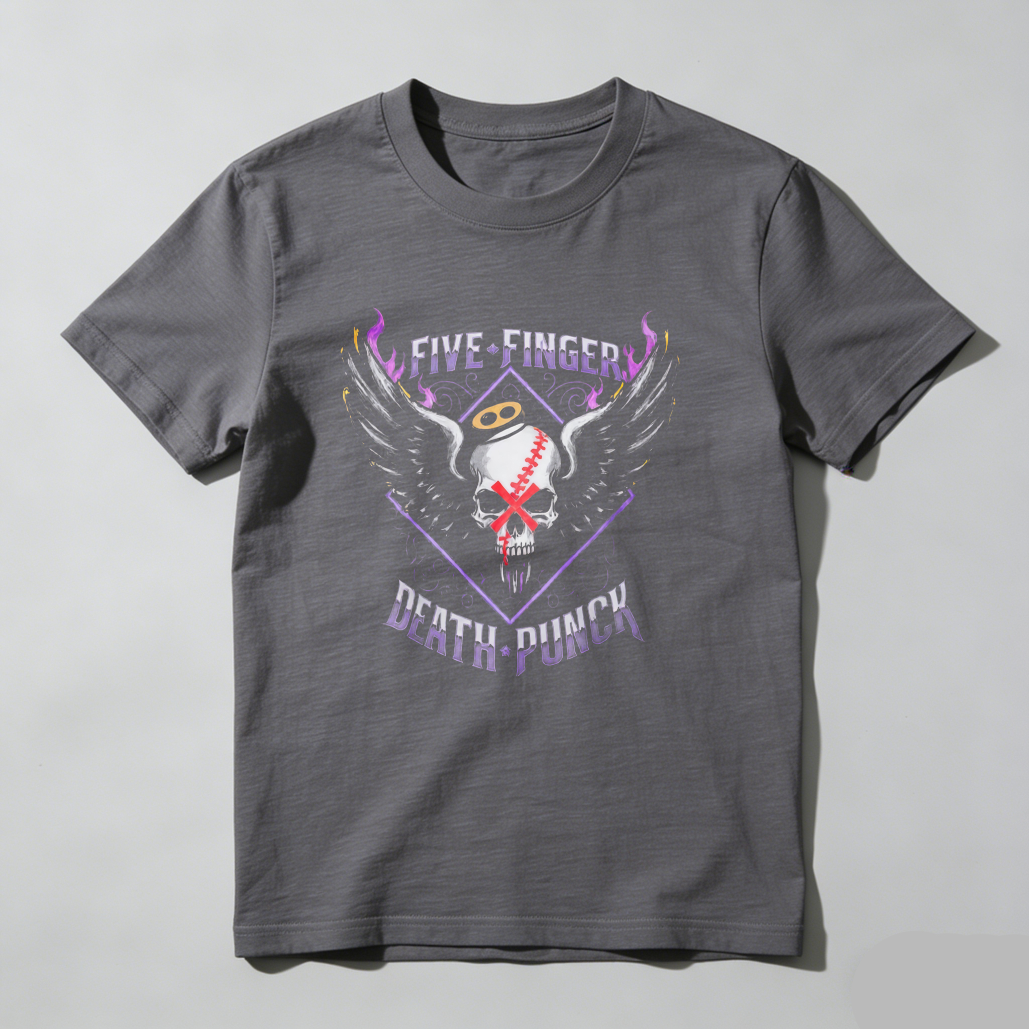 Dorawear™  Five Finger Death Punch Skull Baseball Wings Logo T Shirt