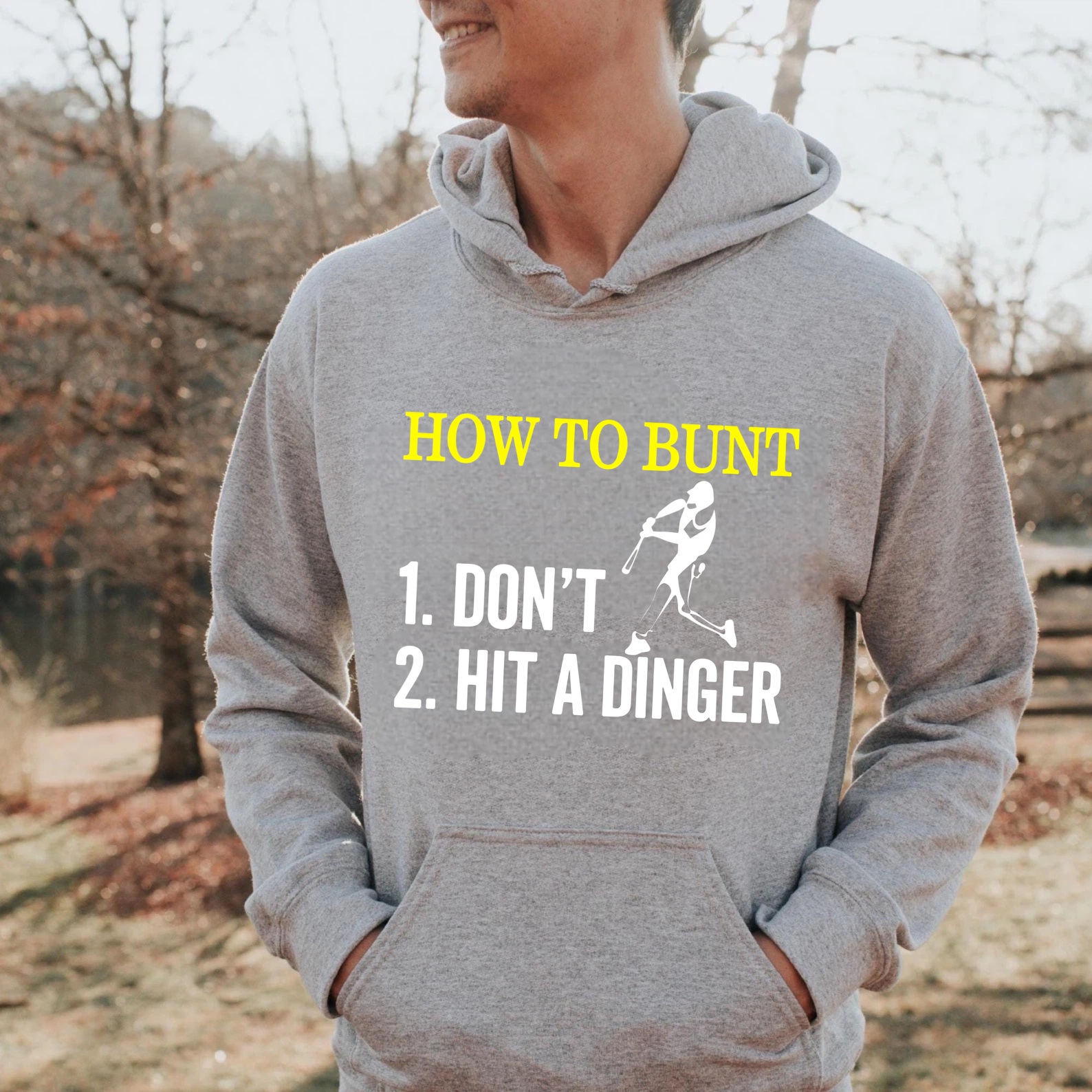 Dorawear™ How To Bunt Dont Hit A Dinger Baseball Hoodie For Men And Women Funny Sports Sweatshirt With Pocket And Drawstring Hood-Dorawear