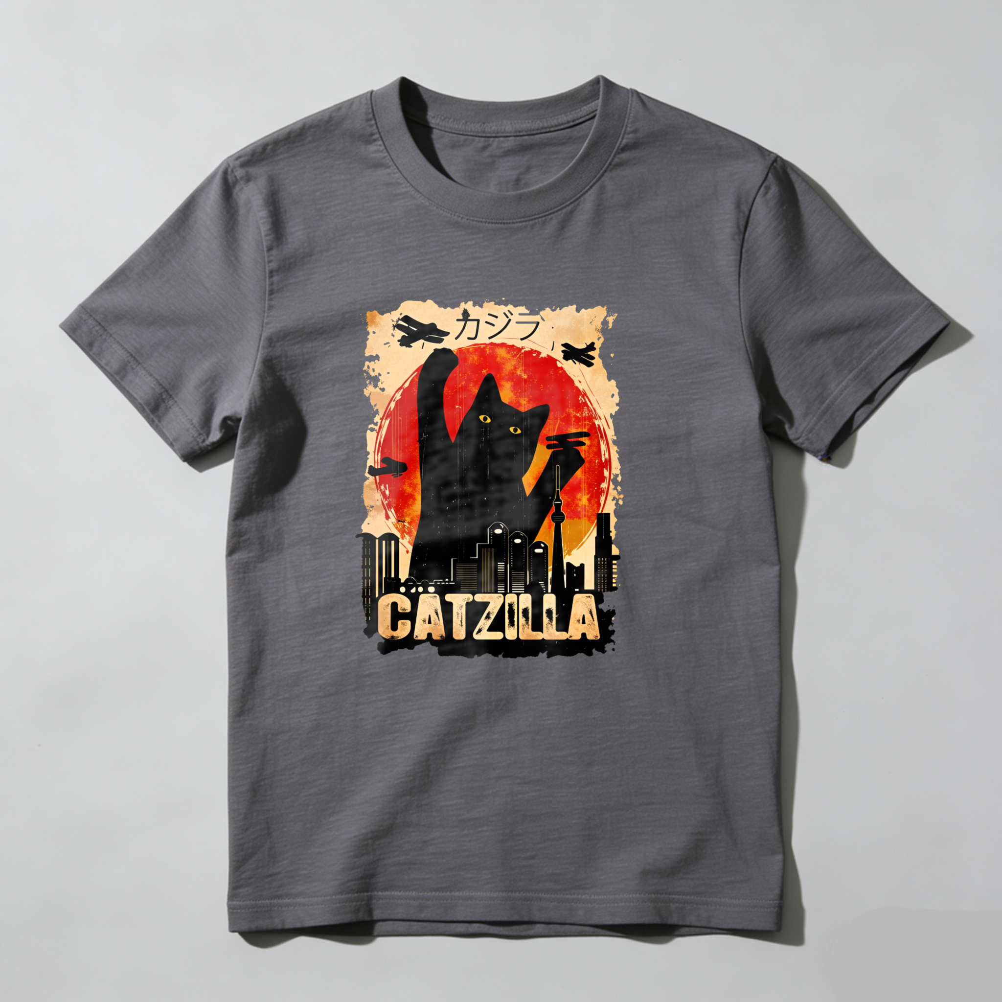 Catzilla Giant Cat Destroying City tshirt 100% cotton