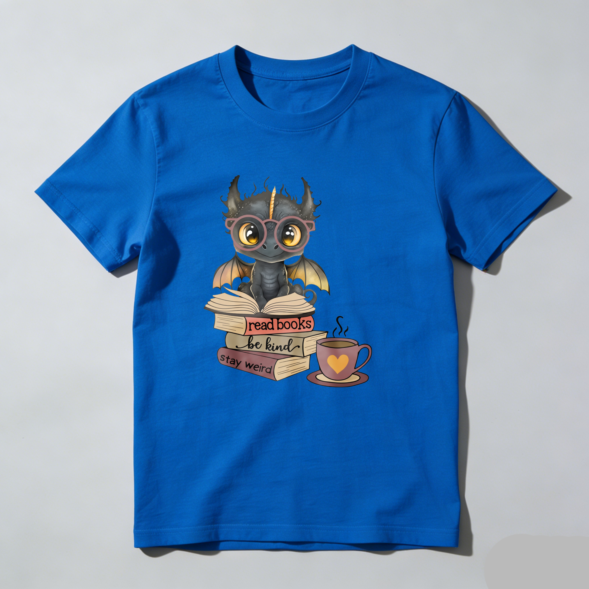 Dorawear™ Dragon Reading Book With Coffee Cup T Shirt
