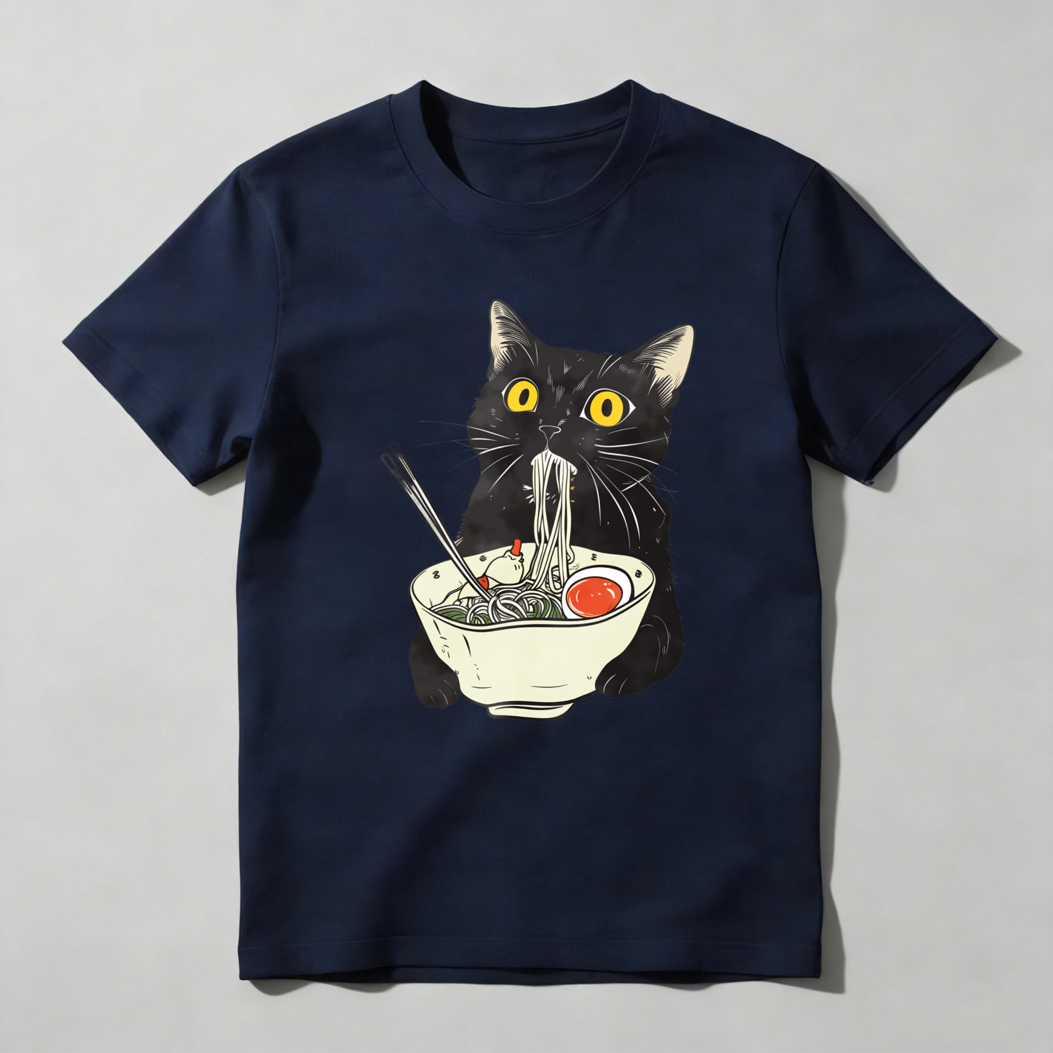 Dorawear™ Black Cat Eating Noodles With Chopsticks T Shirt