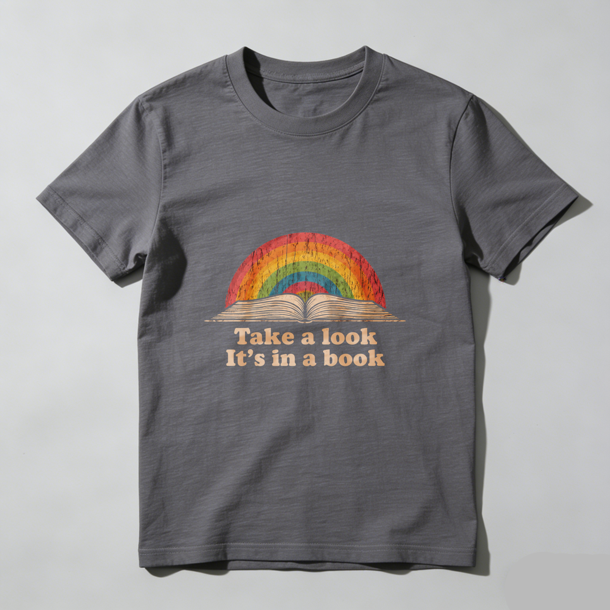 Dorawear Take A Look Its In A Book Rainbow Book Pure Cotton Short Sleeve T Shirt