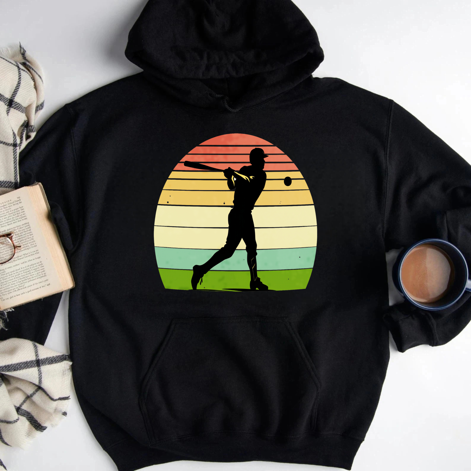 Dorawear™ Baseball Player Silhouette Vintage Sunset Design Hoodie Men Women Sport Casual Sweatshirt Unisex Streetwear Fashion Top-Dorawear