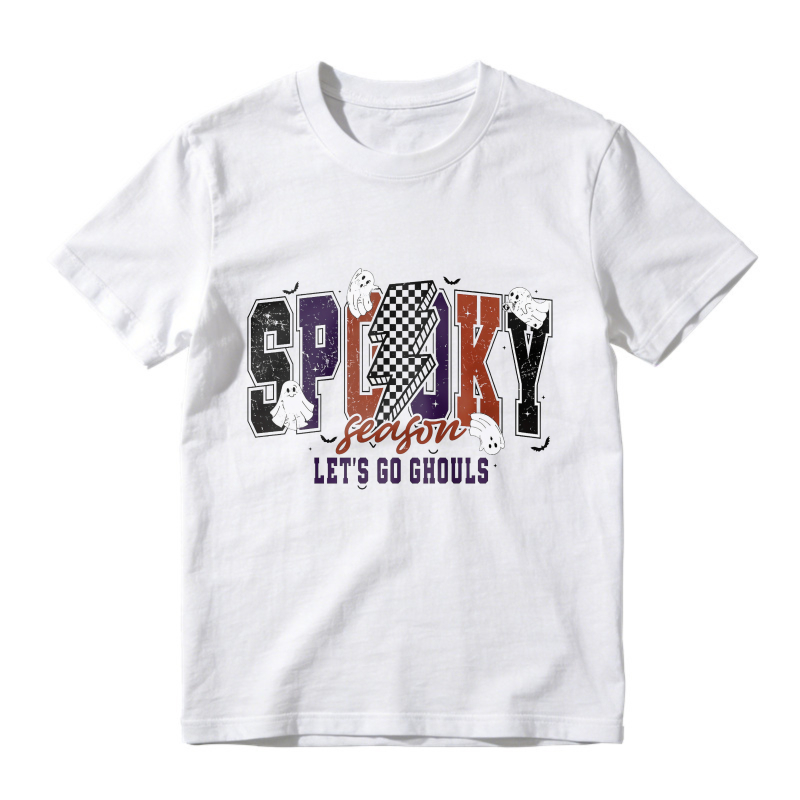 Spooky Season Let's Go Ghouls Ghosts Checkered Pattern, Unisex Classic T-shirt