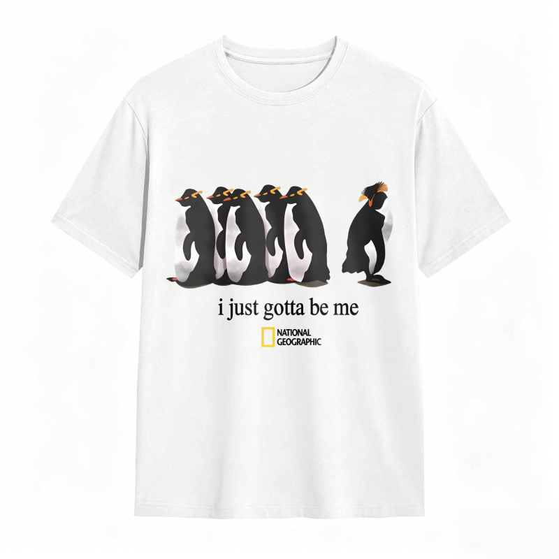 Dorawear™Penguins Standing In A Row With One Walking Away I Just Gotta Be Me National Geographic Logo Unisex Classic T-shirt