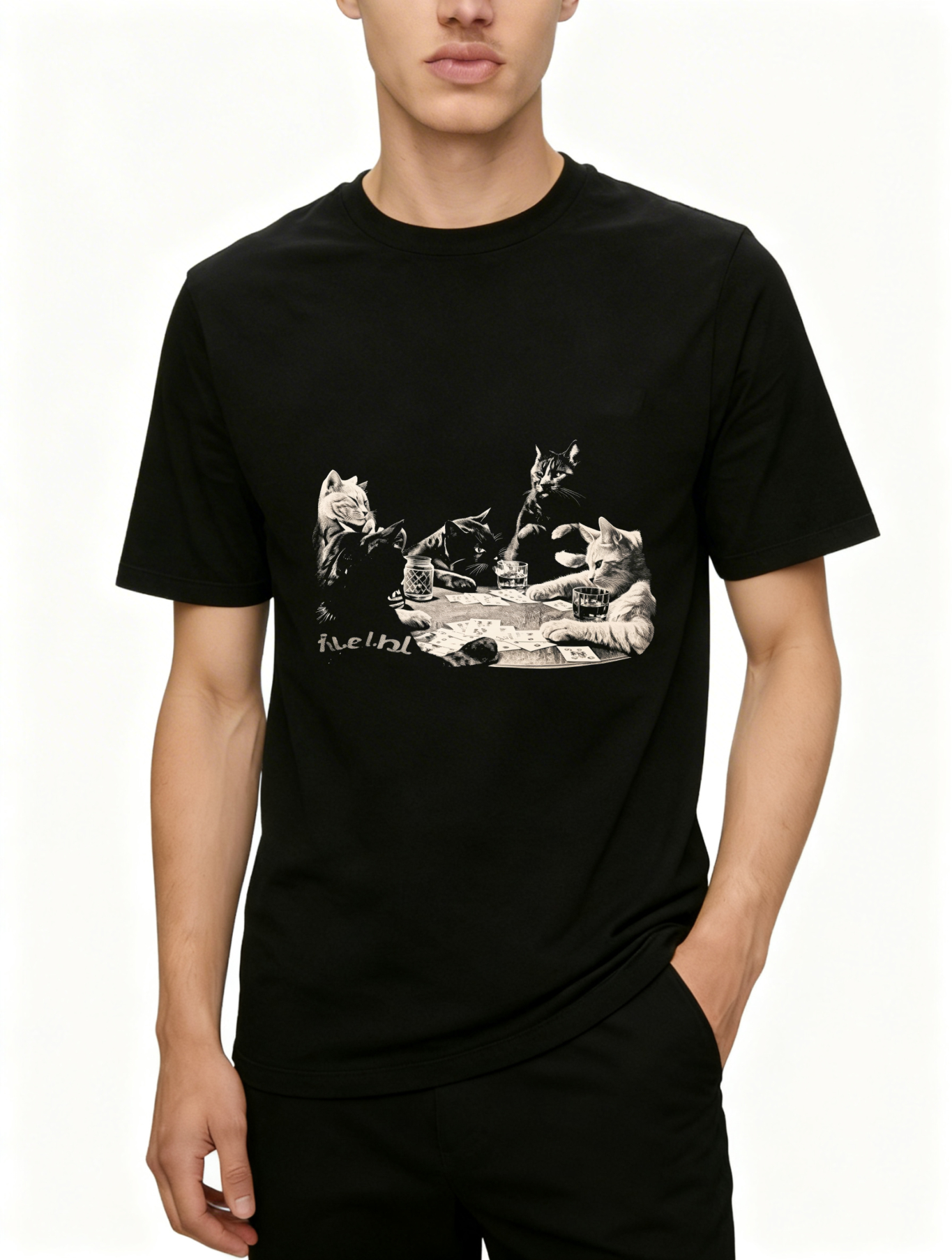 Dorawear™ Cats Playing Cards With Wine And Cheese T Shirt