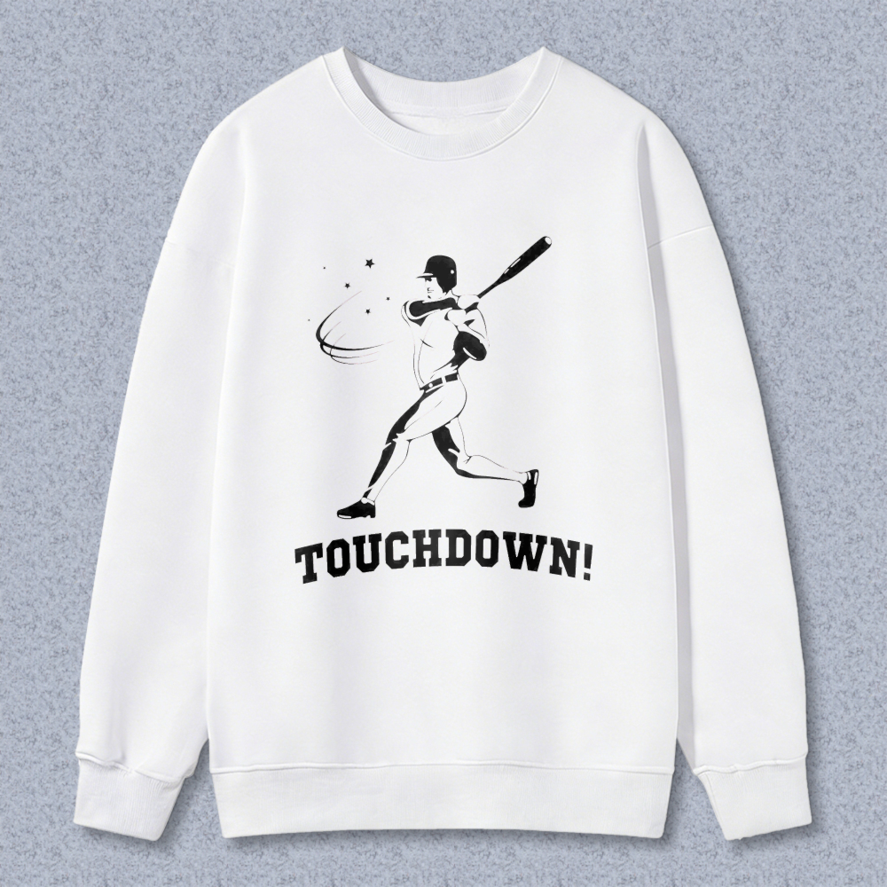 Dorawear™ Baseball Player Swinging Bat With Touchdown Text Unisex Classic Sweatshirt