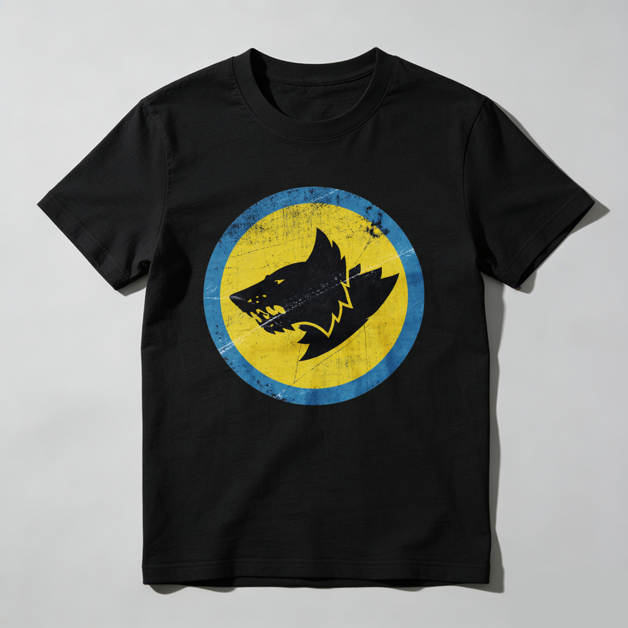 Dorawear™ Wolf Head Logo Yellow Blue Circle Pure Cotton Short Sleeve T Shirt-Dorawear
