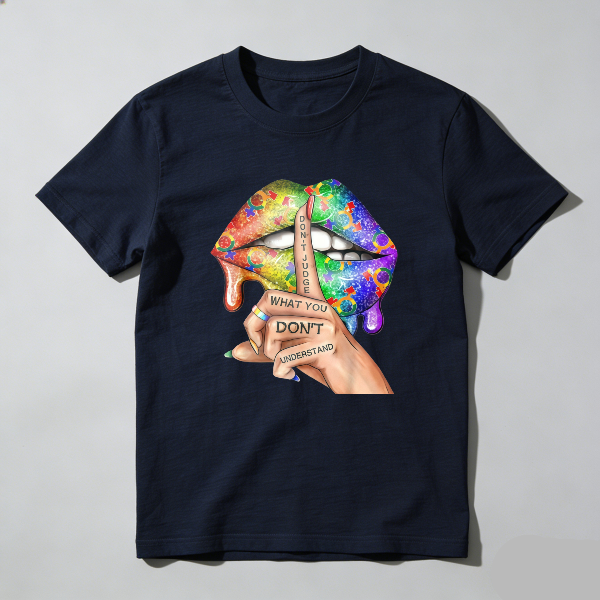 Dorawear™  Colorful Lips With Text And Hand T Shirt