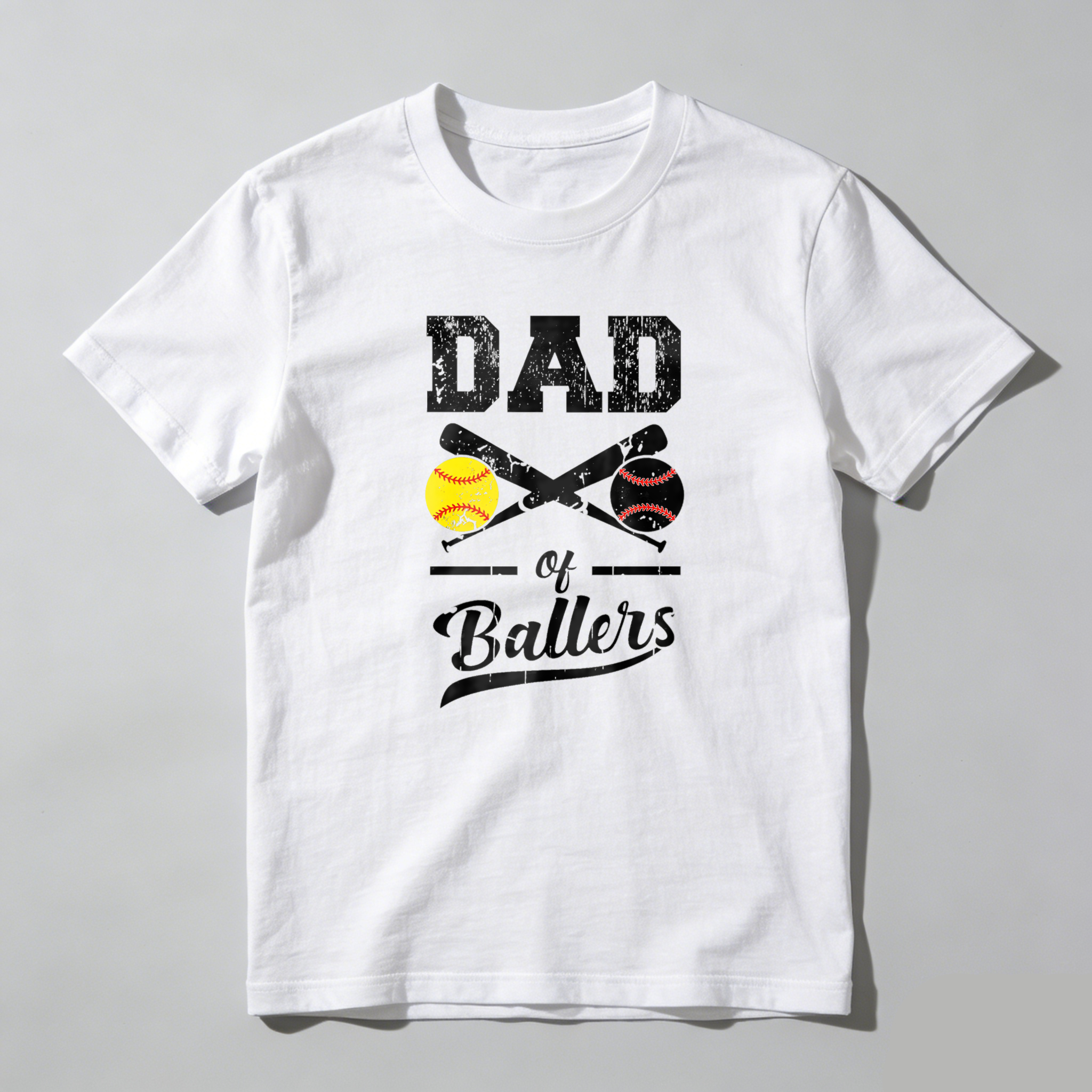 Dorawear™ Dad Of Ballers With Baseball And Softball  T Shirt-Dorawear