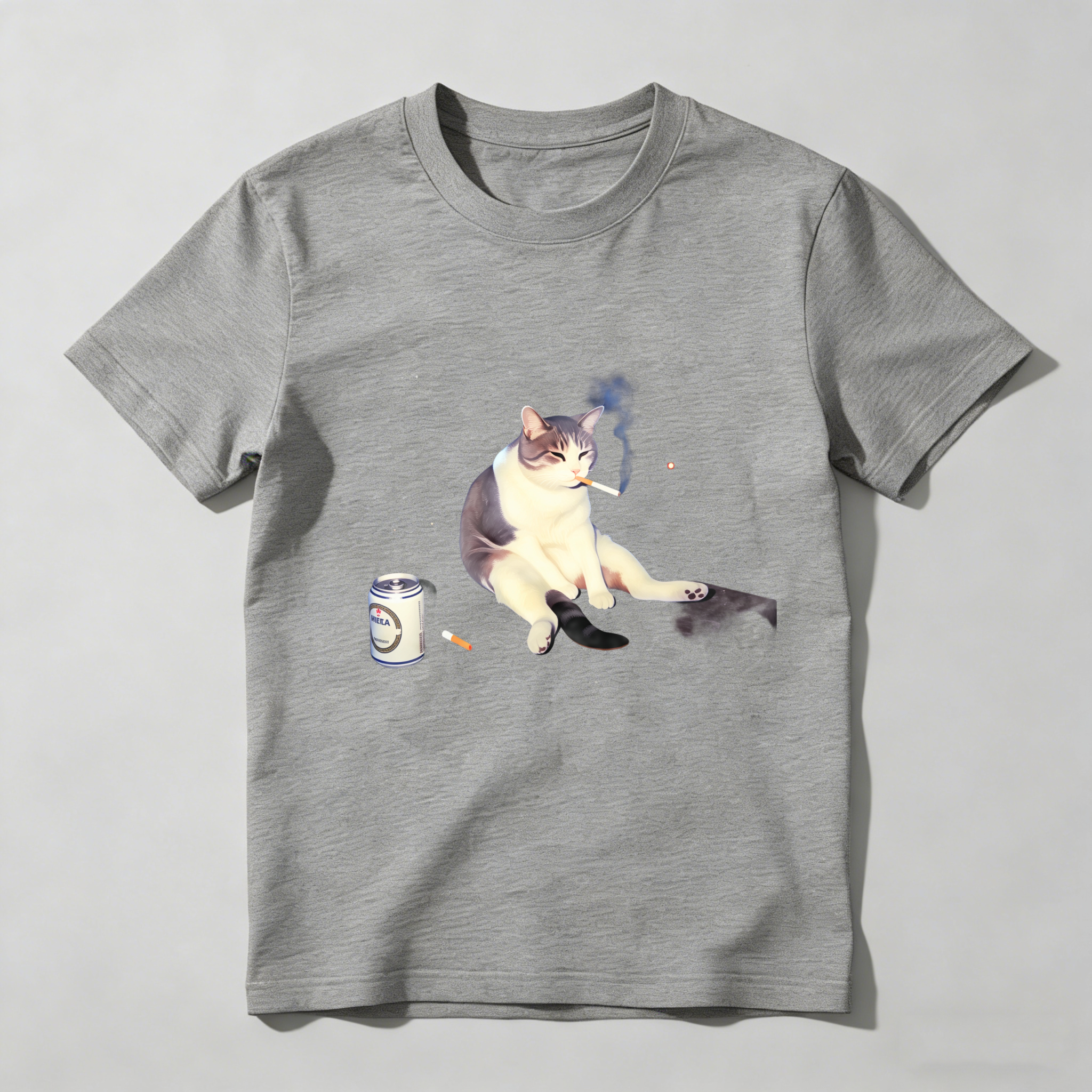 Dorawear™ Cat Smoking Cigarette With Beer Can T Shirt