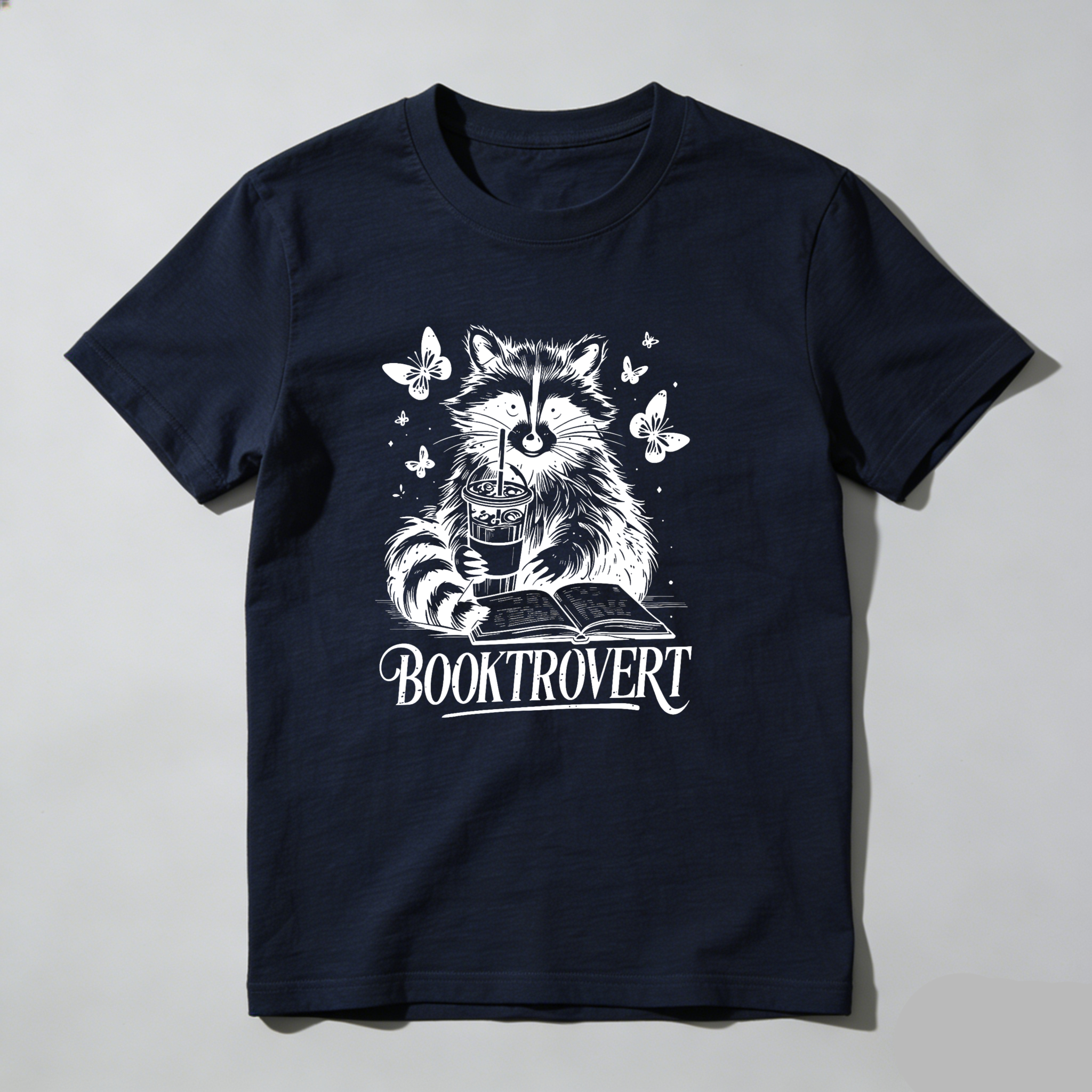 Dorawear™ Raccoon Reading Book With Butterflies And Coffee T Shirt