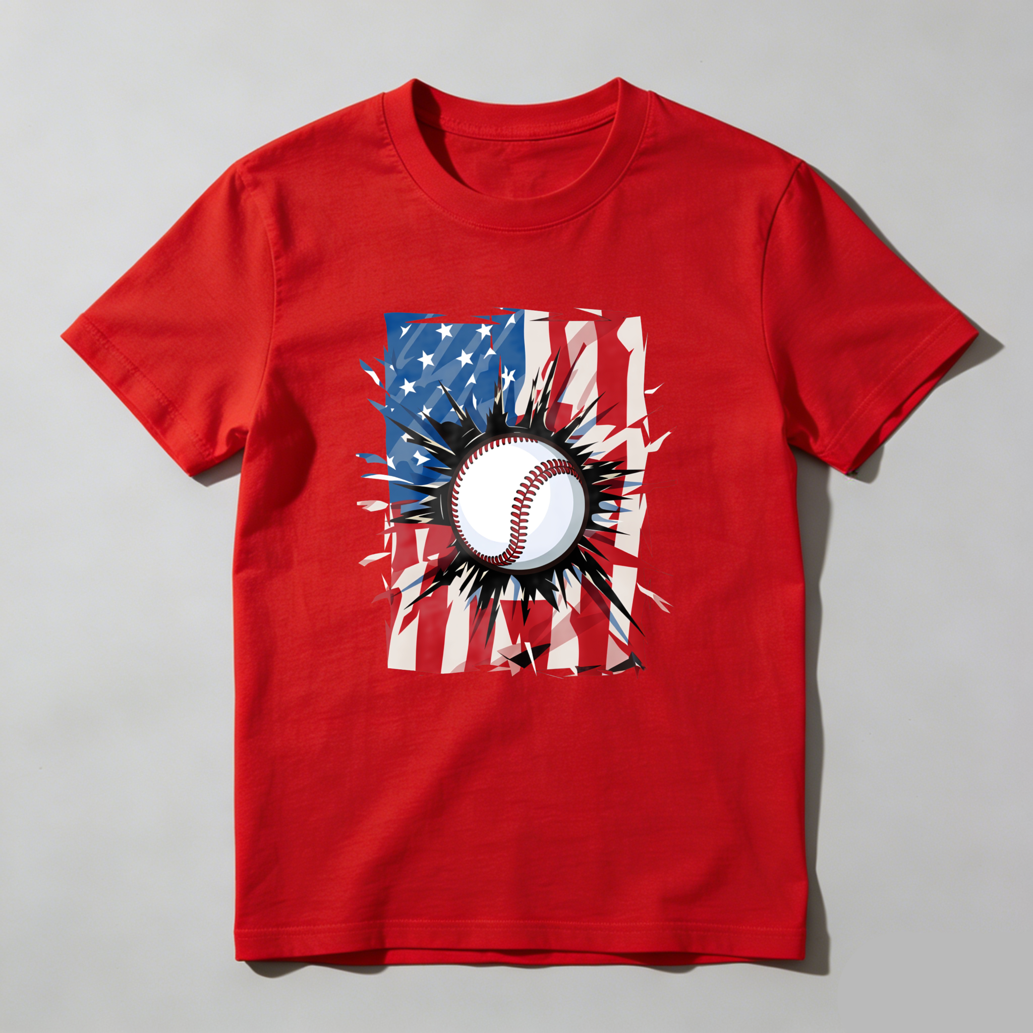Dorawear™ Baseball With American Flag Background  T Shirt-Dorawear