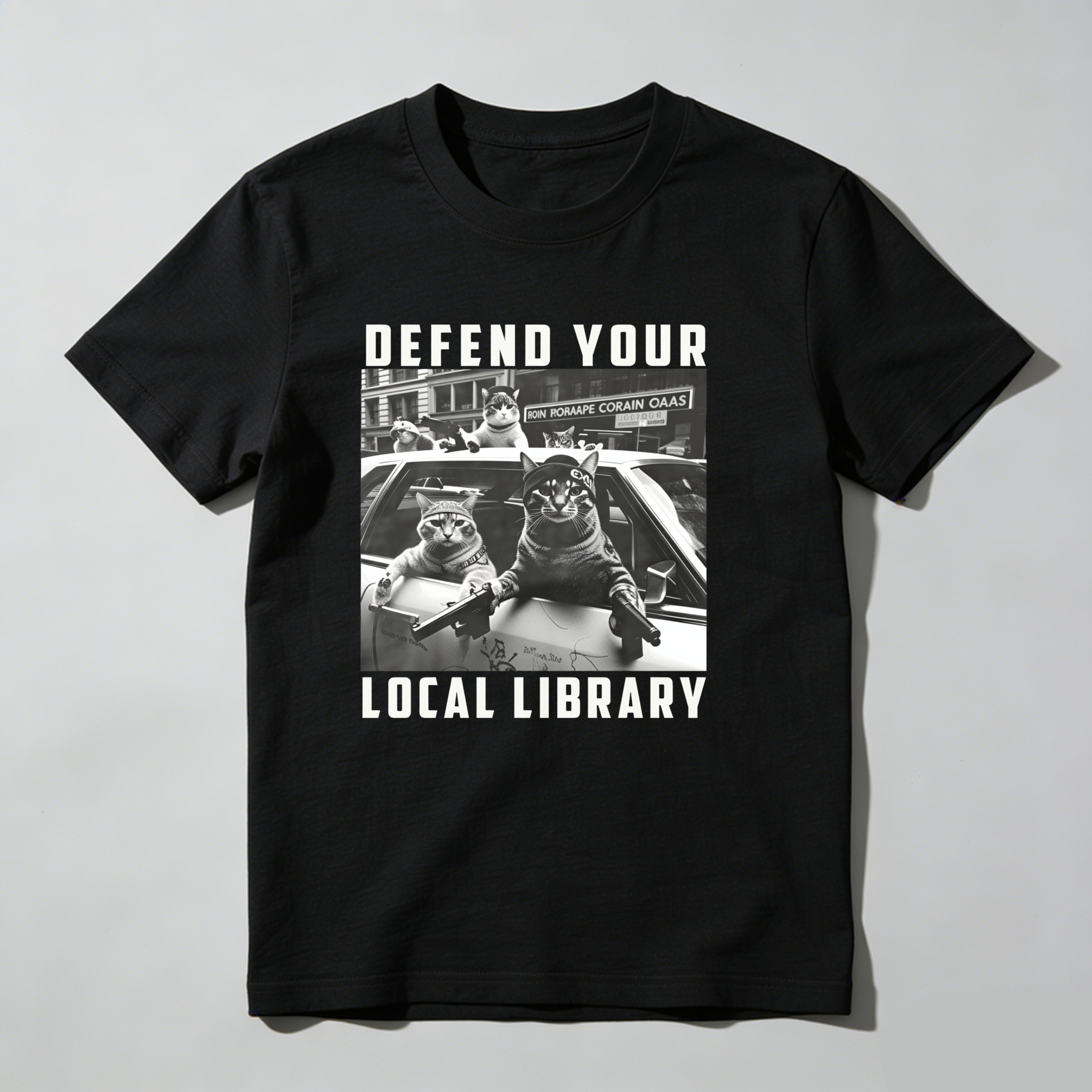 Dorawear™ Defend Your Local Library Cats In Car T Shirt