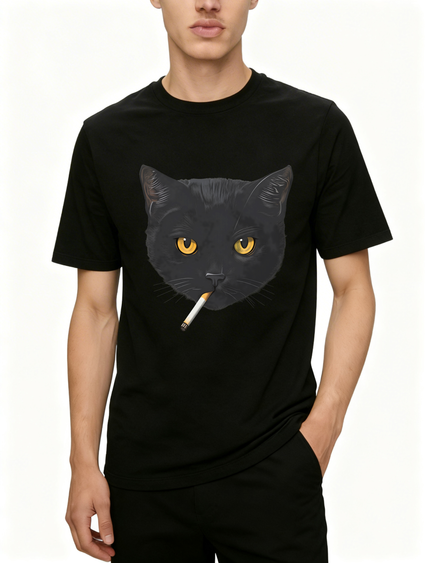 Dorawear™ Black Cat With Cigarette In Mouth T Shirt