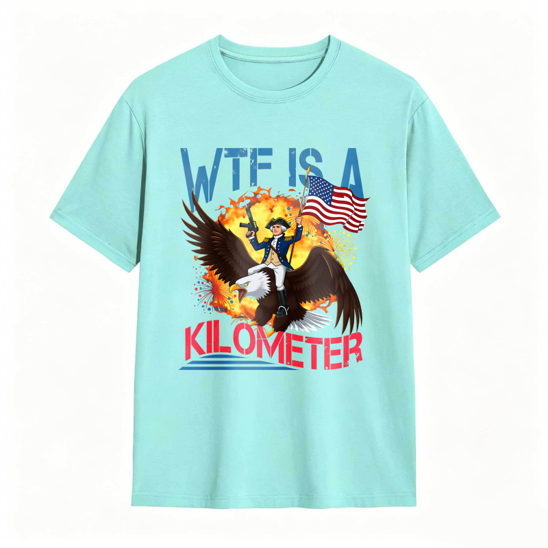 Dorawear™ Wtf Is A Kilometer Eagle And American Flag Design Unisex Classic T-shirt