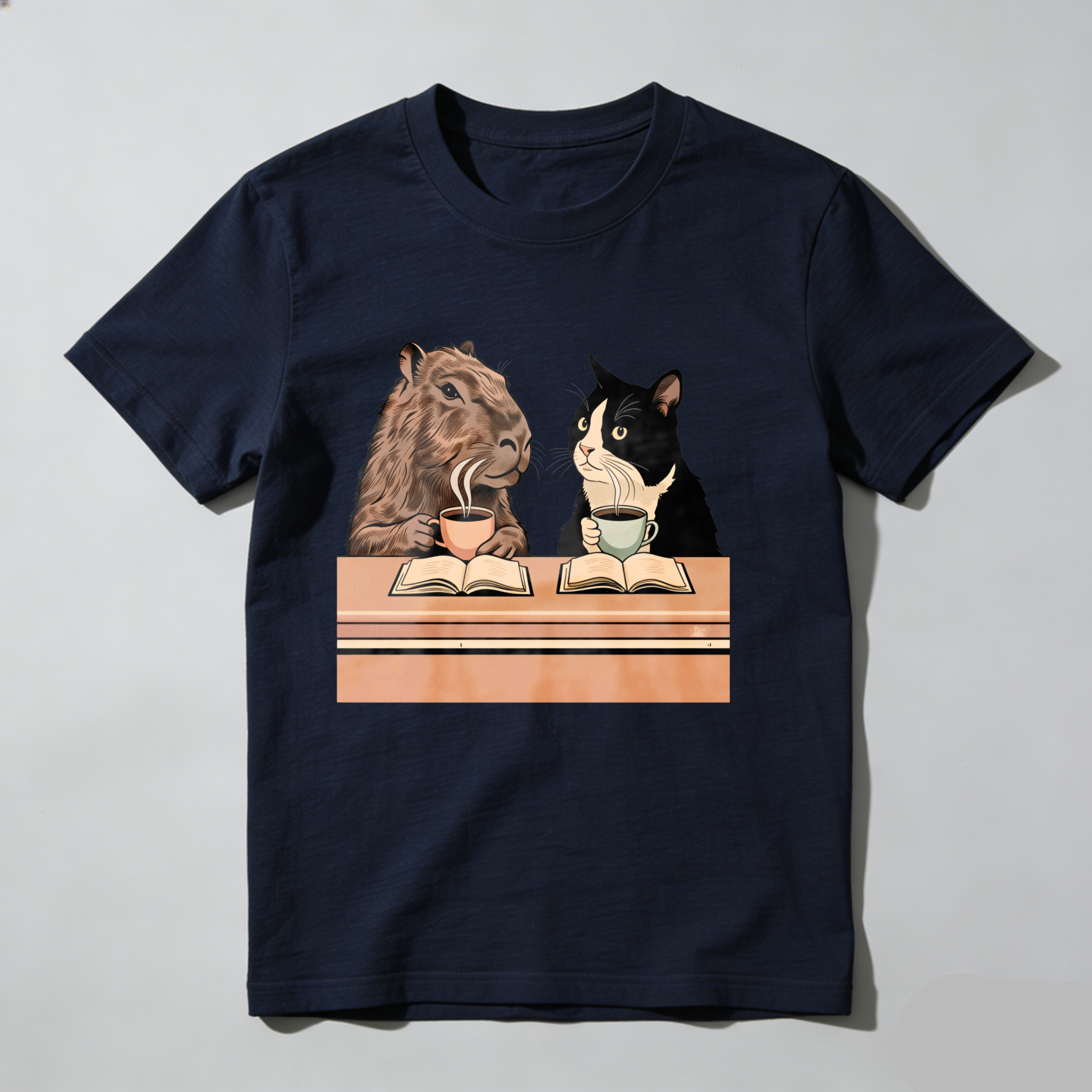Dorawear™ Camel And Cat Reading Books With Tea T Shirt