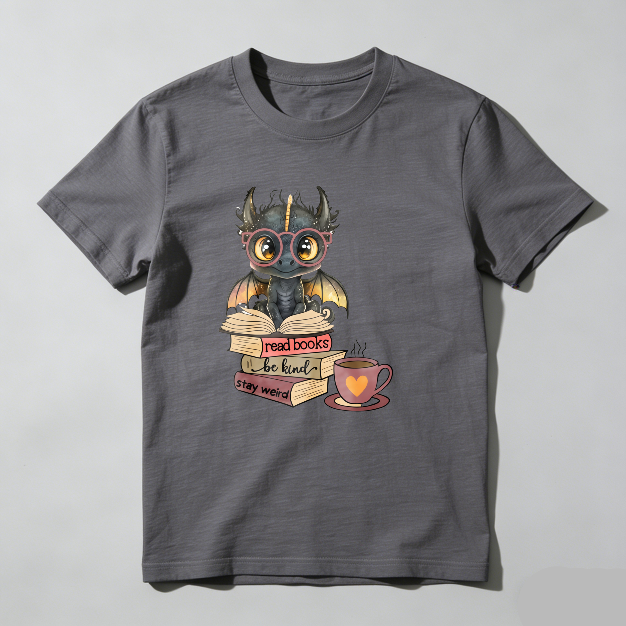 Dorawear™ Dragon With Books And Coffee Cup T Shirt
