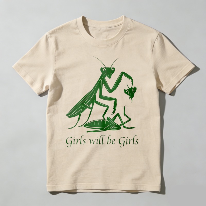 Dorawear™ Green Mantis Eating Prey With Text Below T Shirt 100% cotton