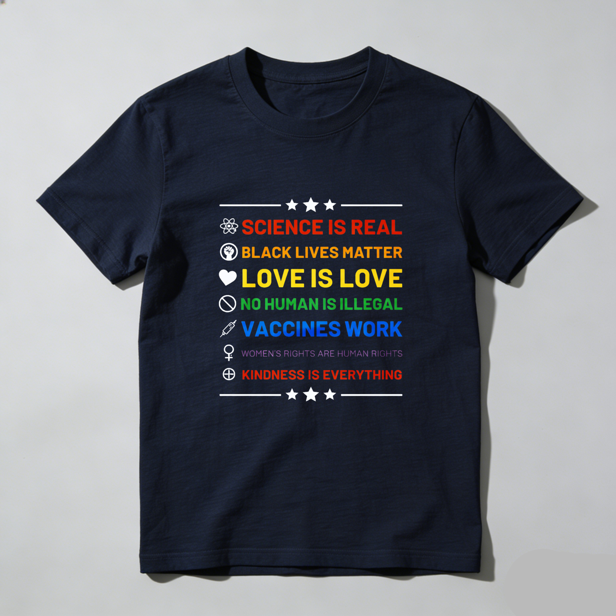 Dorawear™ Science Is Real Black Lives Matter Love Is Love No Human Is Illegal Vaccines Work Women S Rights Are Human Rights Kindness Is Everything Pure Cotton Short Sleeve T Shirt-Dorawear
