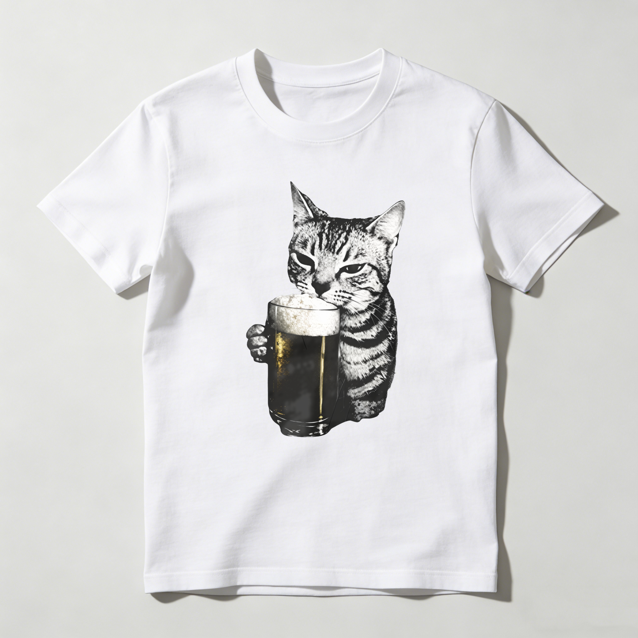 Dorawear™ Cat Holding Beer Glass Print T Shirt