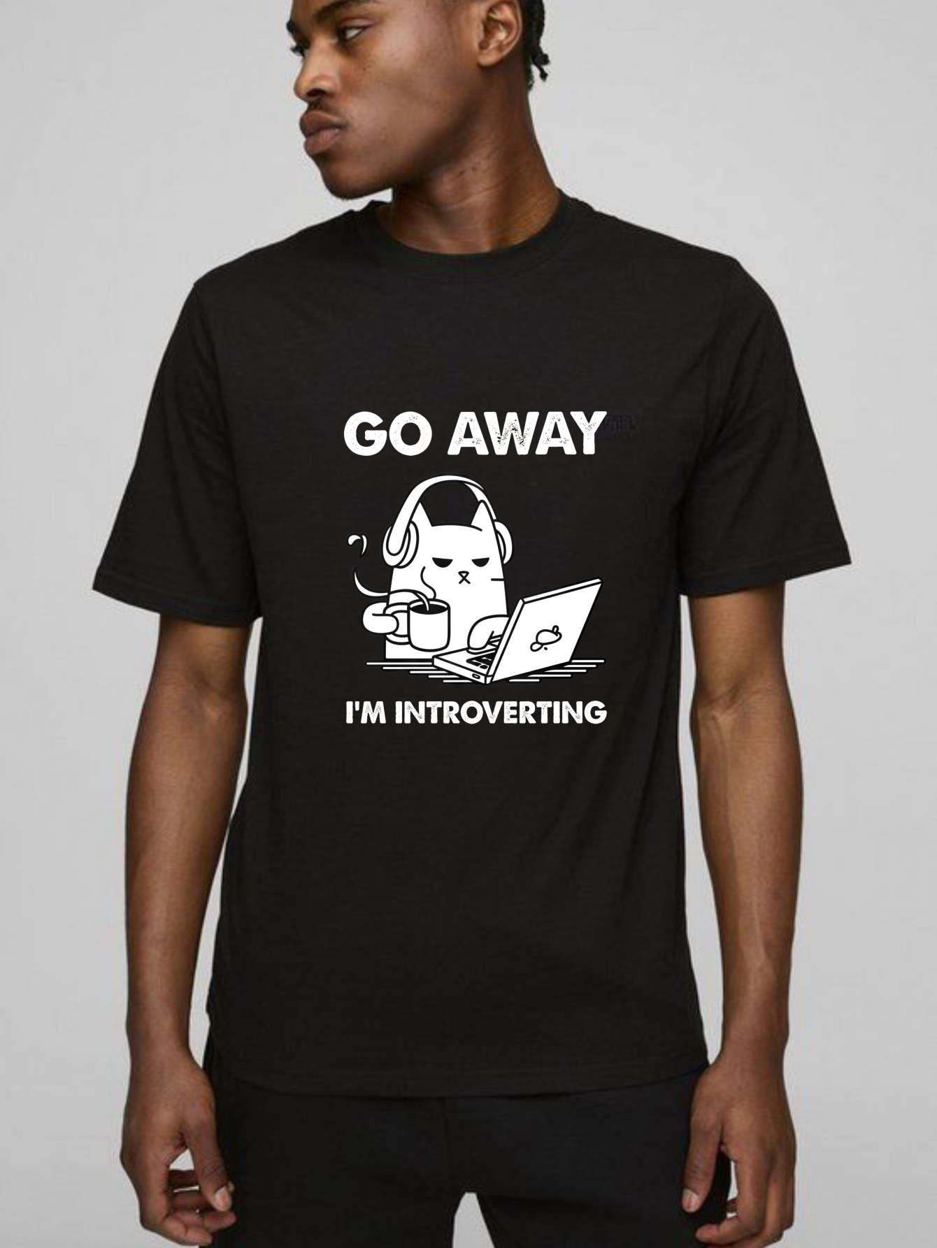Dorawear™ Go Away I'm Introverting Cat With Laptop T Shirt