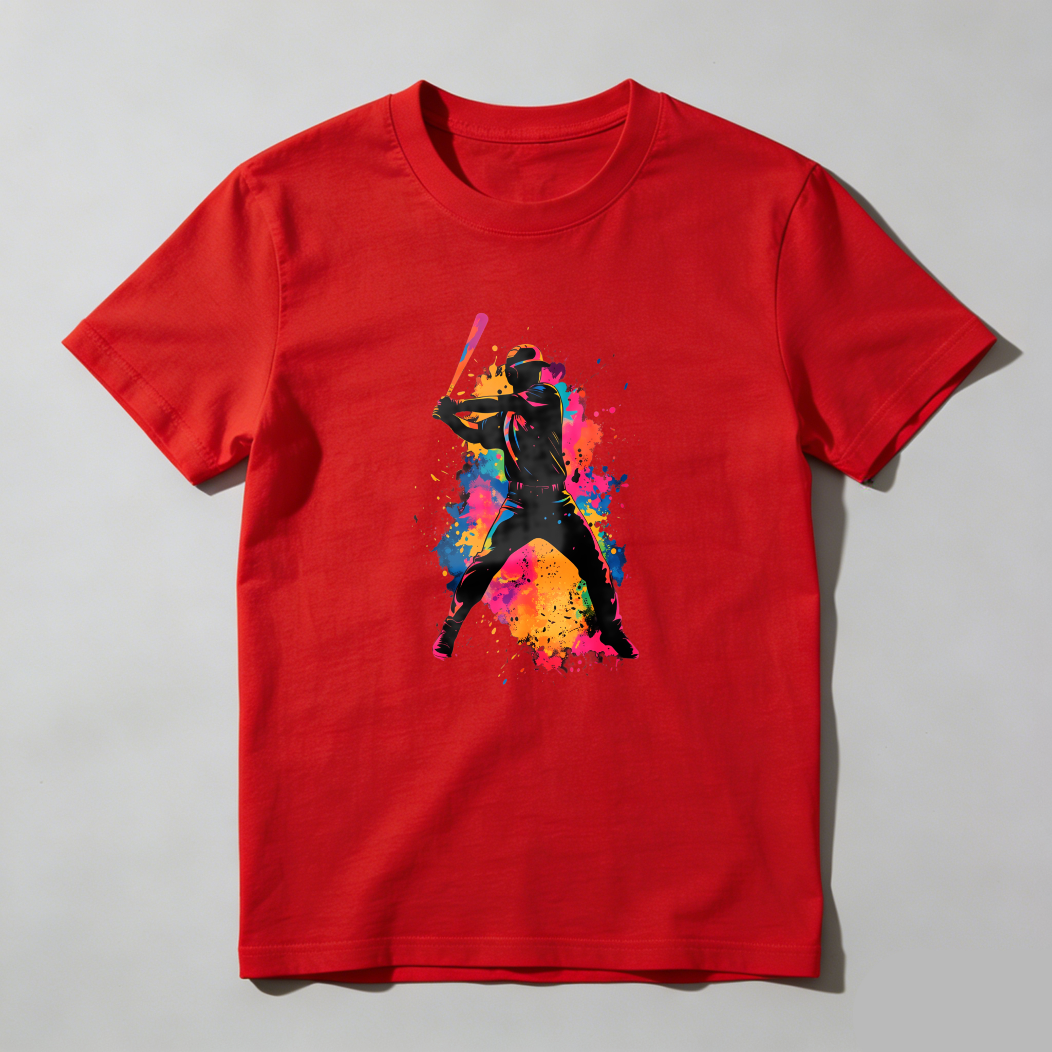 Dorawear™ Colorful Baseball Player Silhouette Art Design  T Shirt-Dorawear