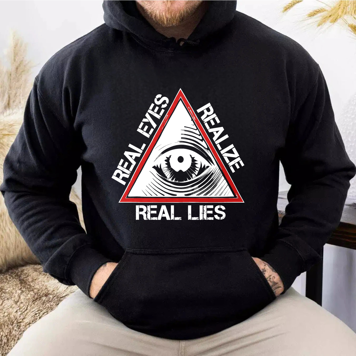Dorawear™ Real Eyes Realize Real Lies Hoodie Black Eye Symbol Triangular Design Sweatshirt Men Women Unisex Casual Wear-Dorawear