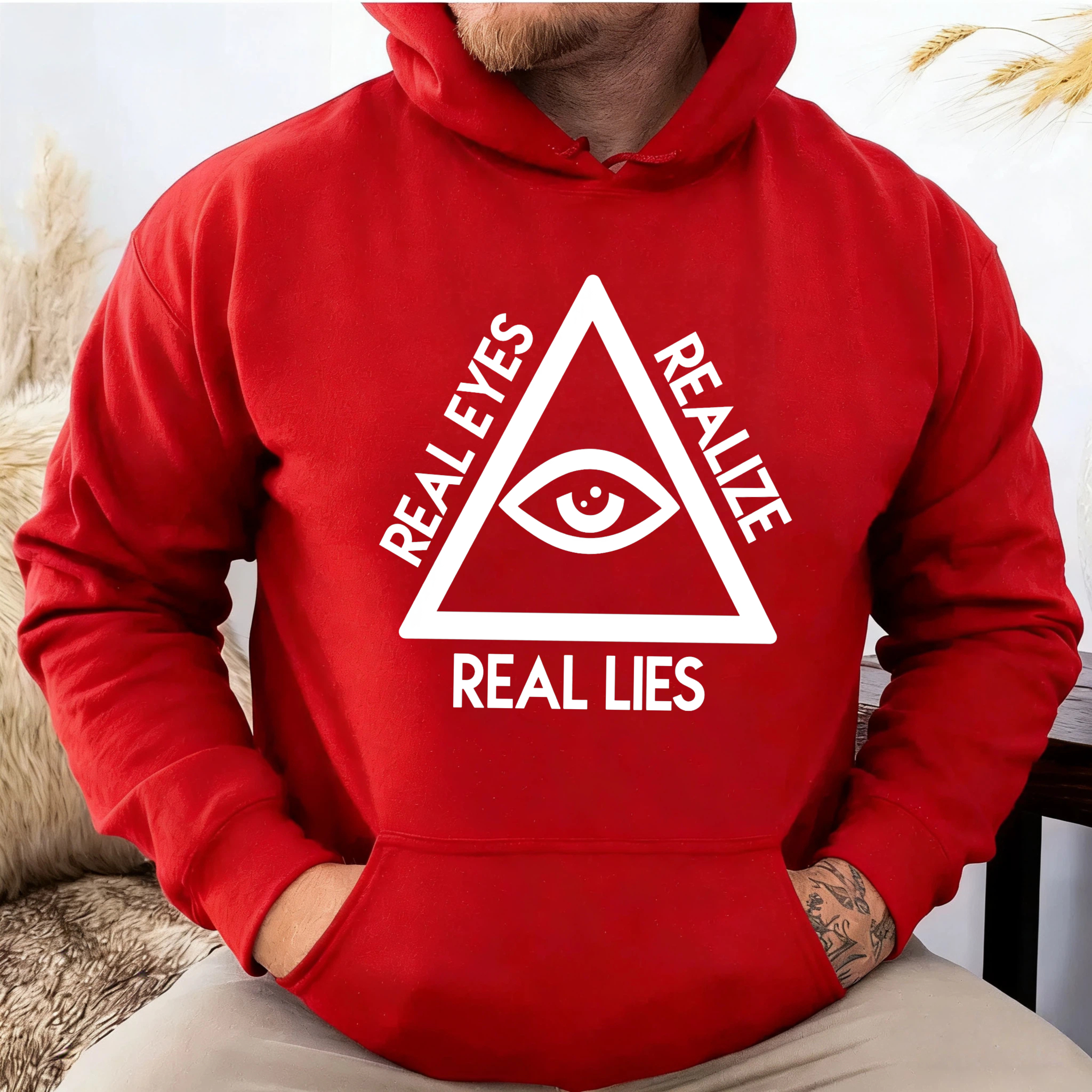 Dorawear™ Real Eyes Realize Real Lies Hoodie Black Eye Symbol Graphic Sweatshirt Unisex Casual Wear