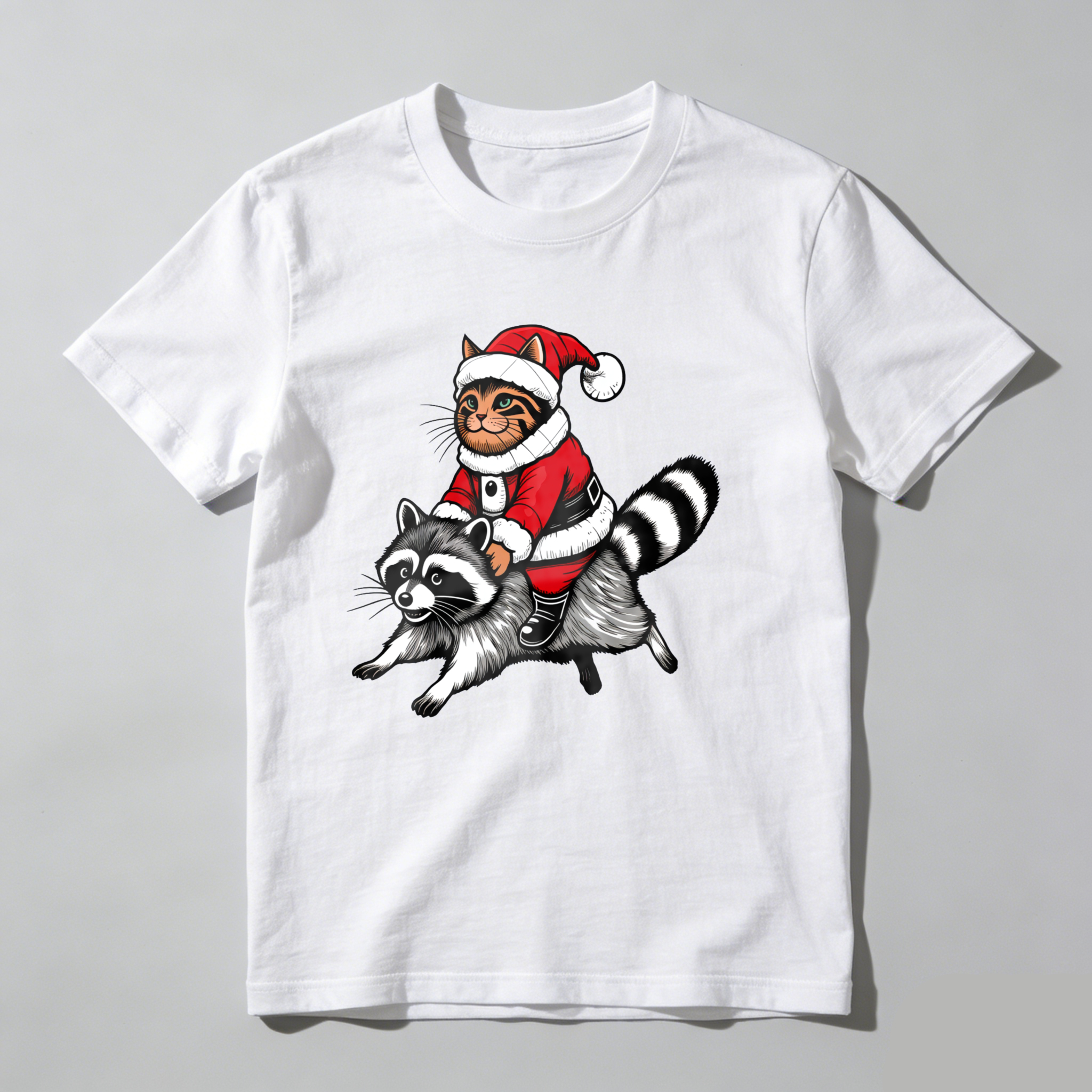 Dorawear™ Cat In Santa Suit Riding Raccoon T Shirt