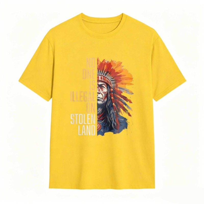 Native American Headdress And Text No One Is Illegal On Stolen Land T-shirt