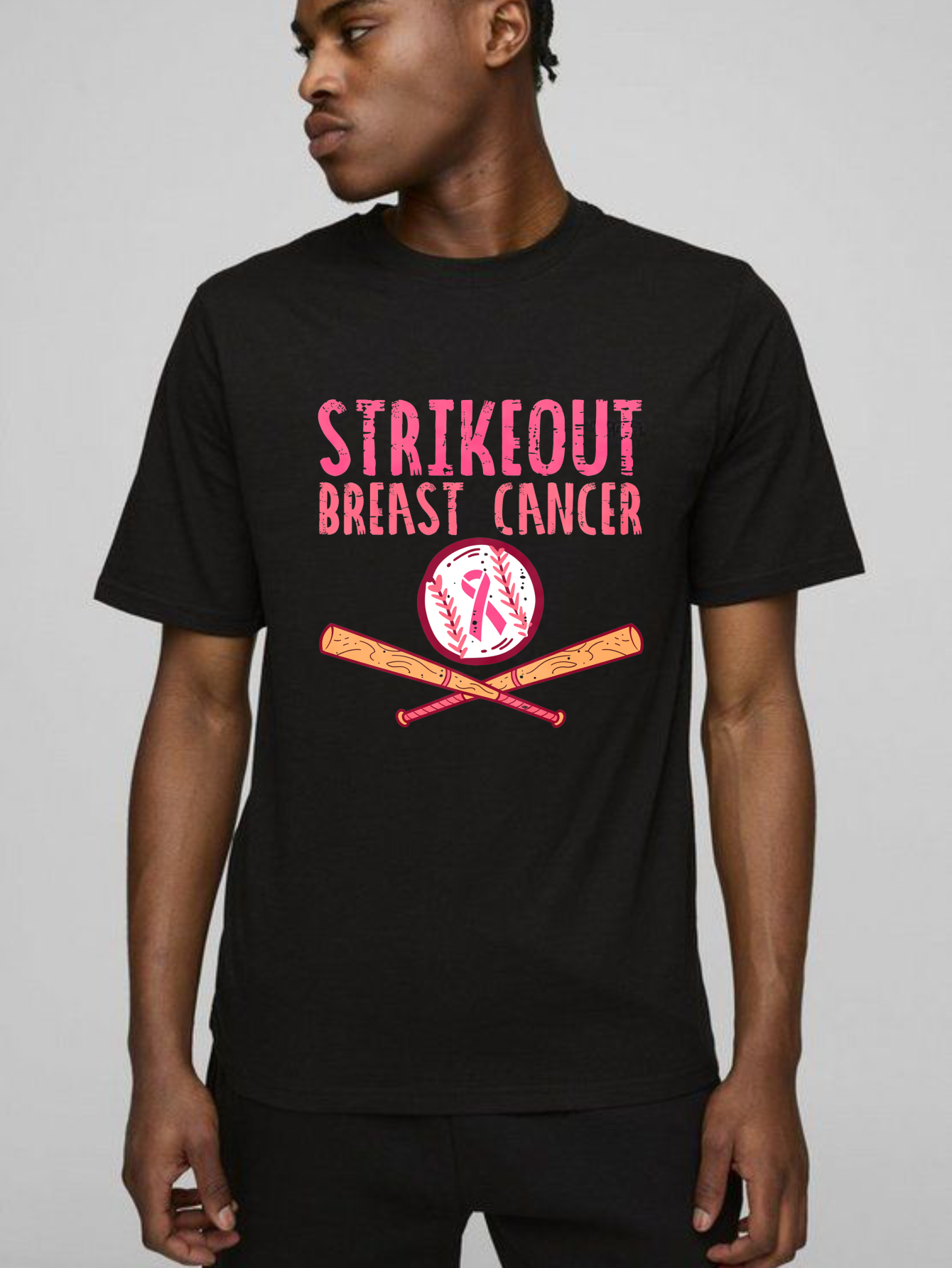 Dorawear™ Strikeout Breast Cancer With Baseball And Bats  T Shirt-Dorawear