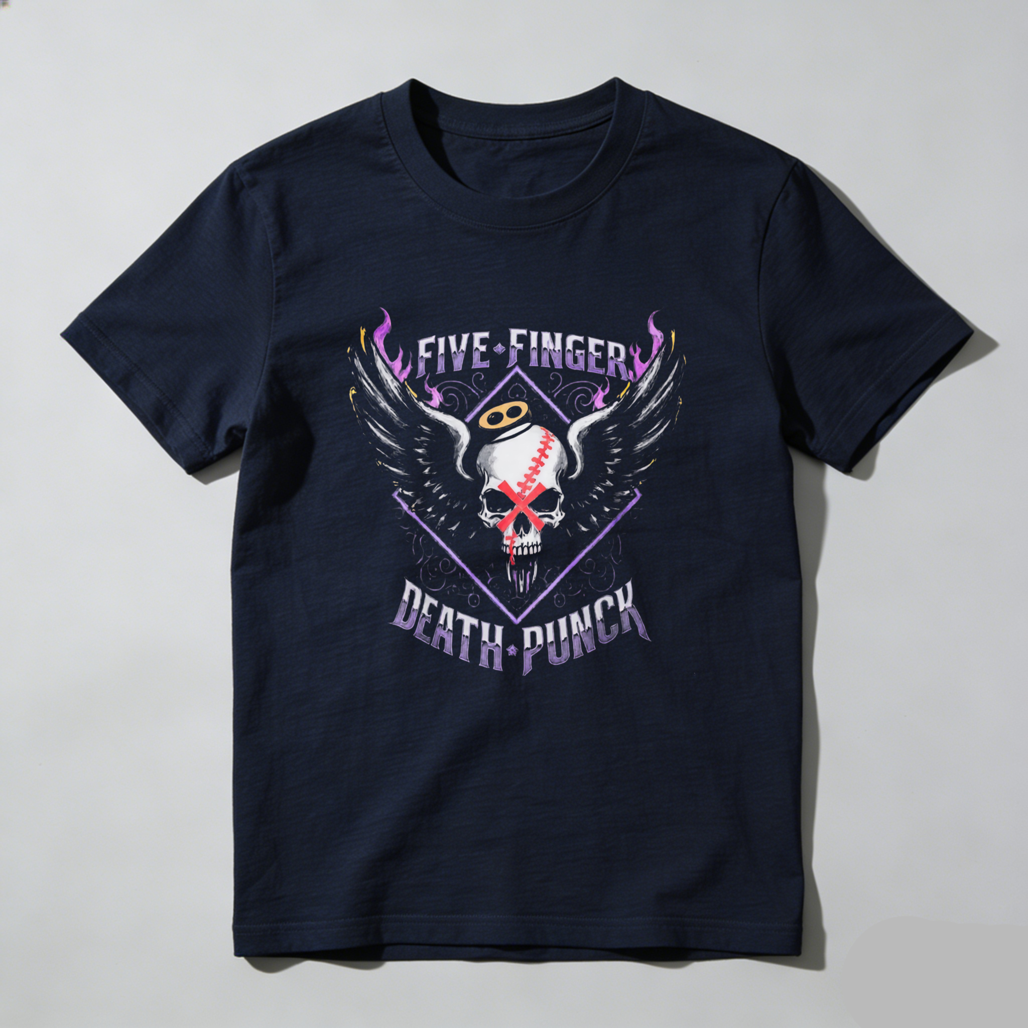 Dorawear™  Five Finger Death Punch Skull Baseball Wings Logo T Shirt
