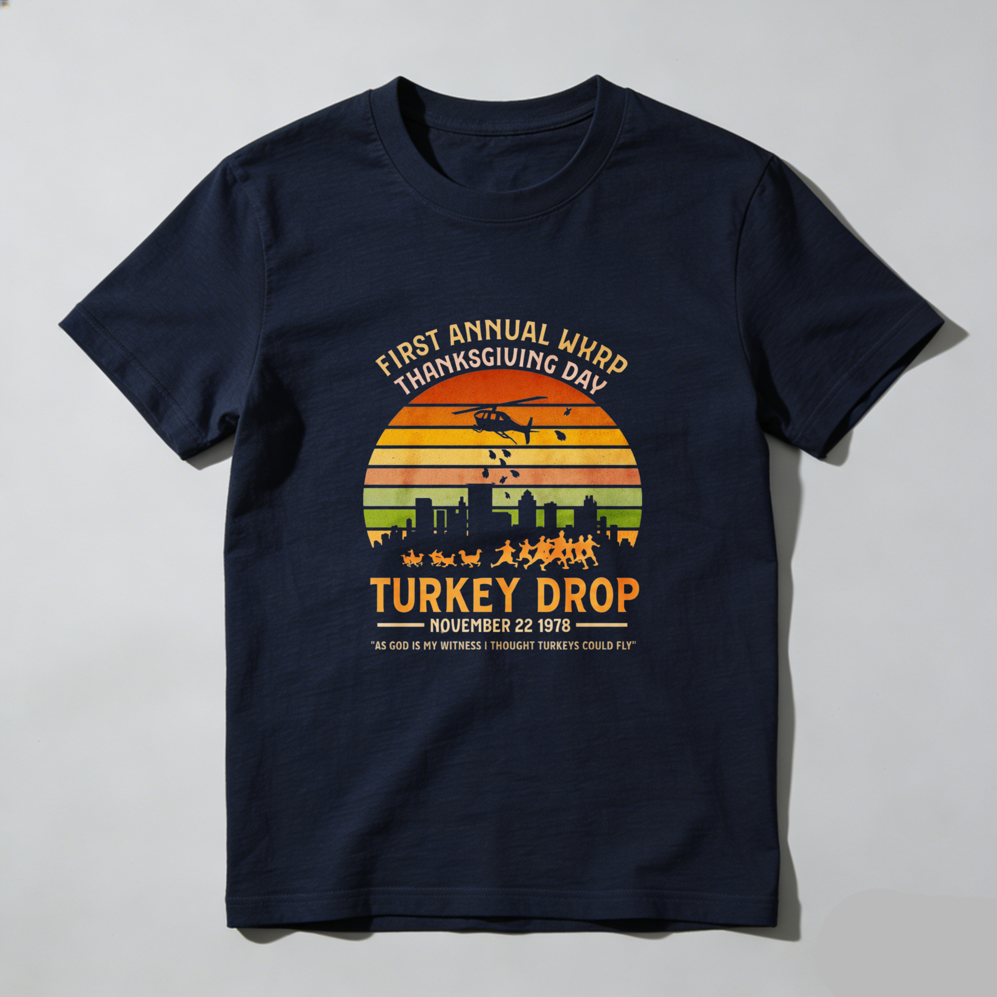 Dorawear™ First Annual Wkrp Thanksgiving Day Turkey Drop November 22 1978 Pure Cotton Short Sleeve T Shirt-Dorawear