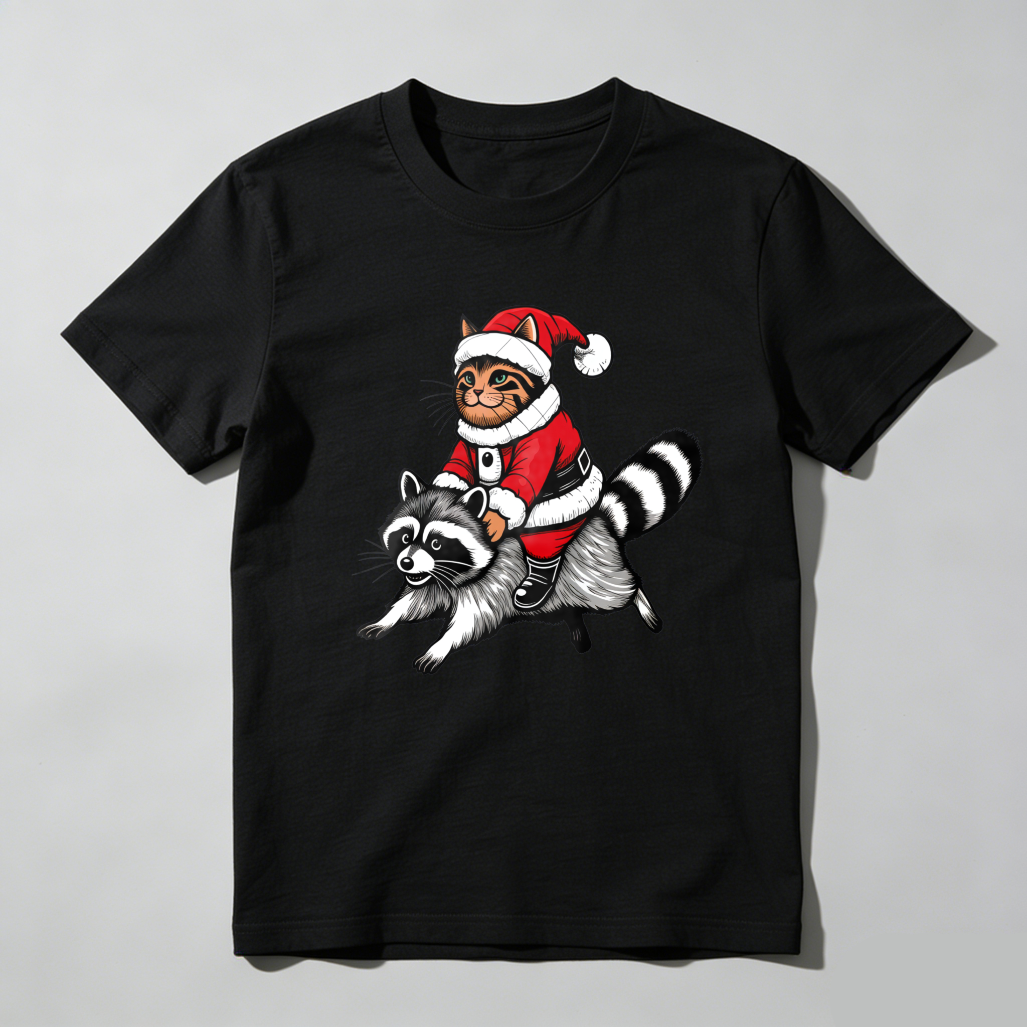 Dorawear Cat In Santa Suit Riding Raccoon T Shirt