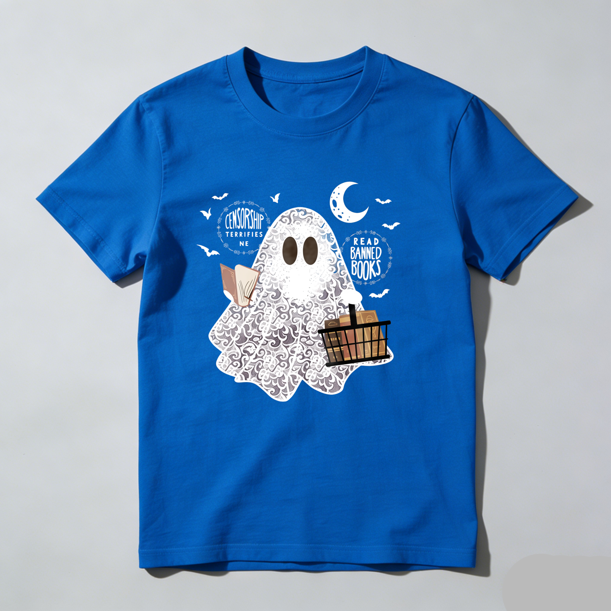 Dorawear Ghost Holds Books And Moon With Bats T Shirt