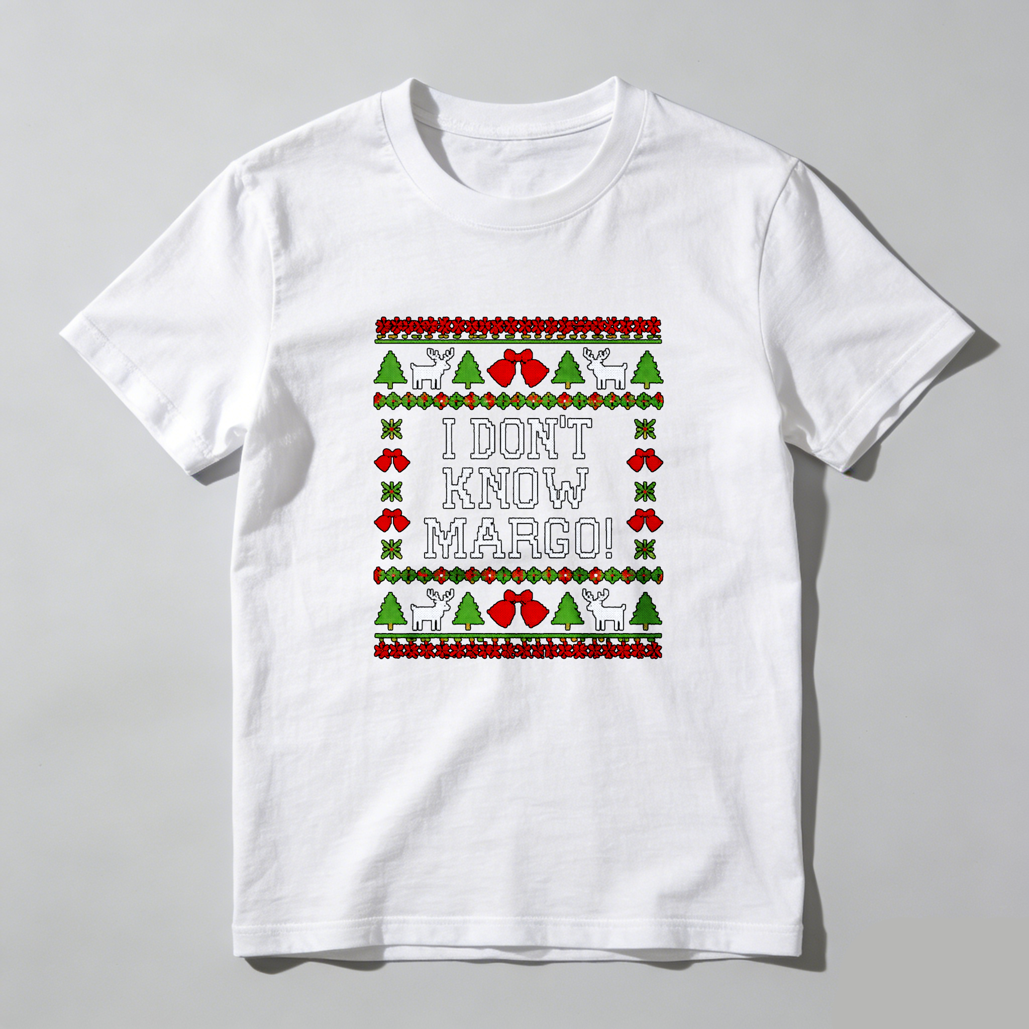 Dorawear™ I Don't Know Margo Christmas Pattern Pure Cotton Short Sleeve T Shirt-Dorawear