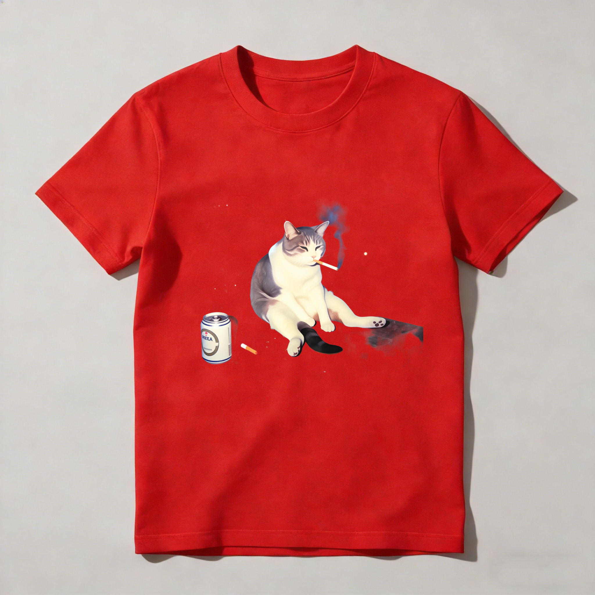 Dorawear™ Cat Smoking Cigarette With Beer Can T Shirt