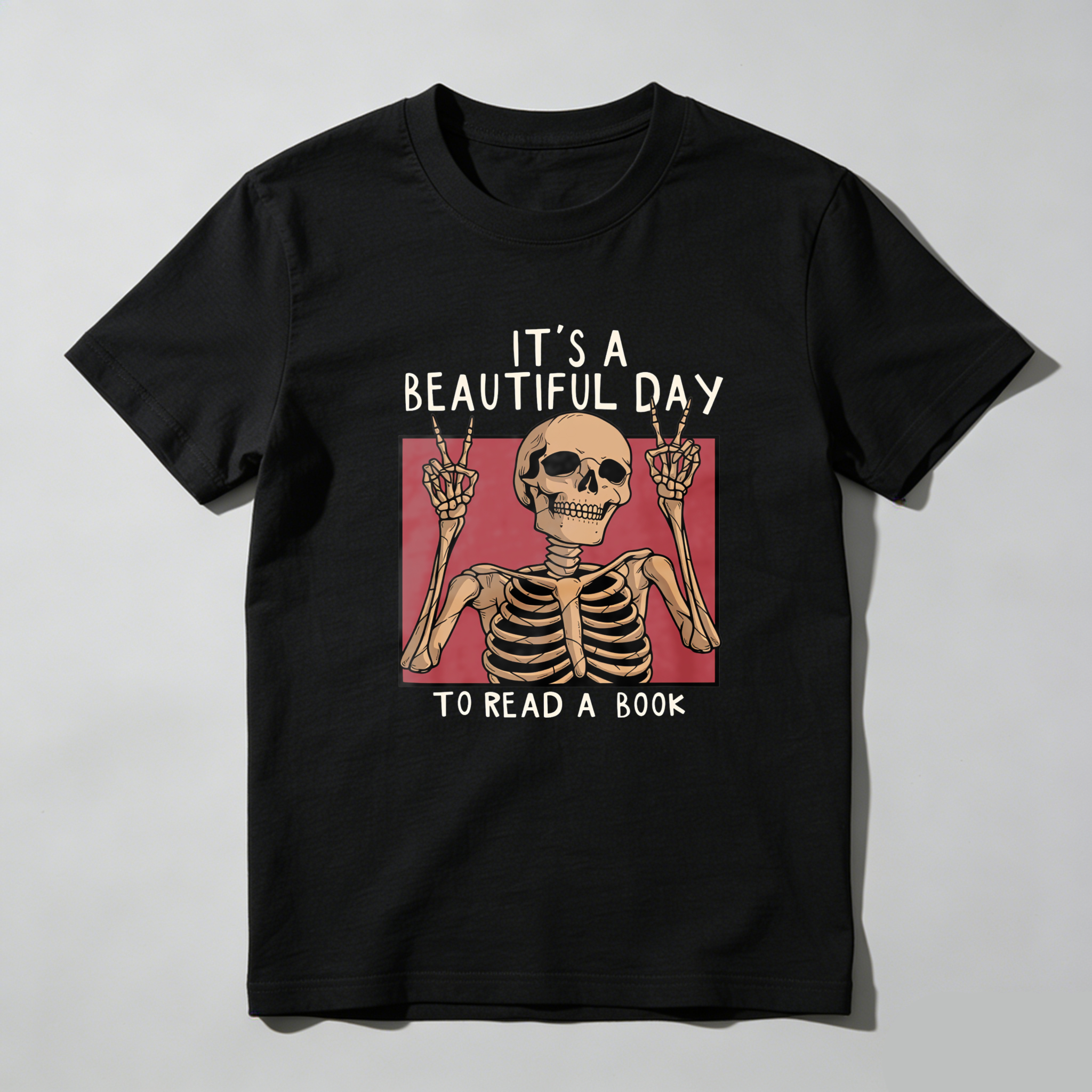 Dorawear Skeleton Making Peace Signs With Book Text T Shirt