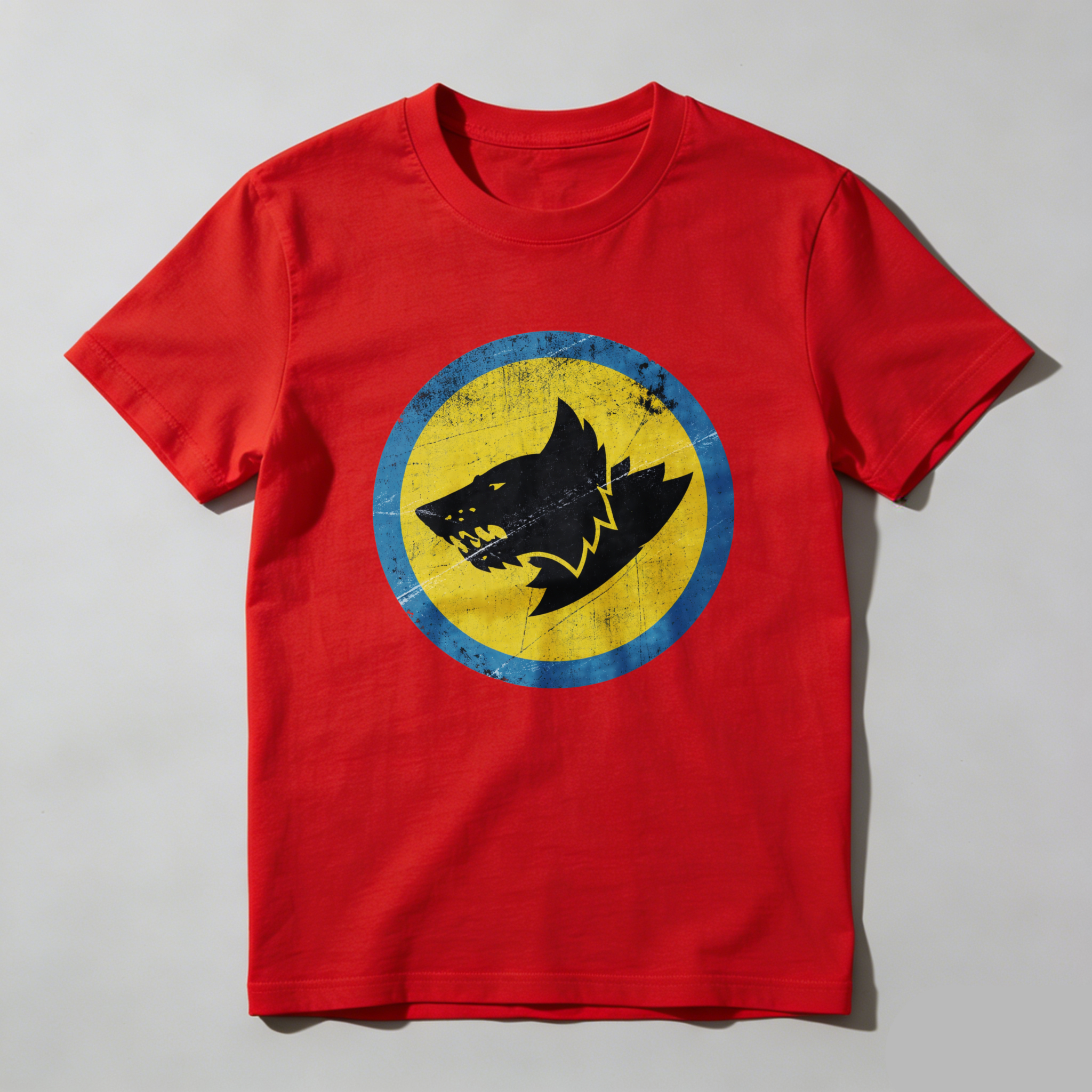 Dorawear™ Wolf Head Logo Yellow Blue Circle Pure Cotton Short Sleeve T Shirt-Dorawear
