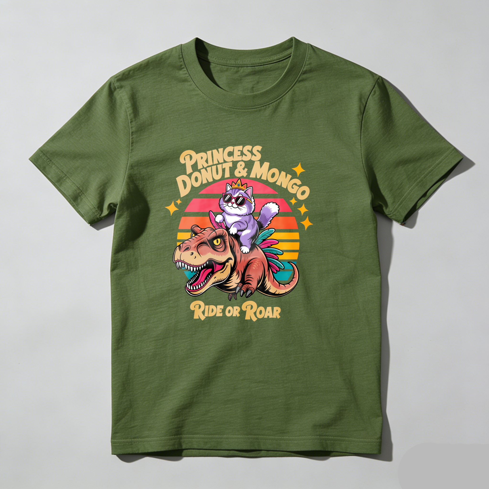 Dorawear™ Princess Donut Mongo Ride Or Roar Dinosaur Cat T Shirt