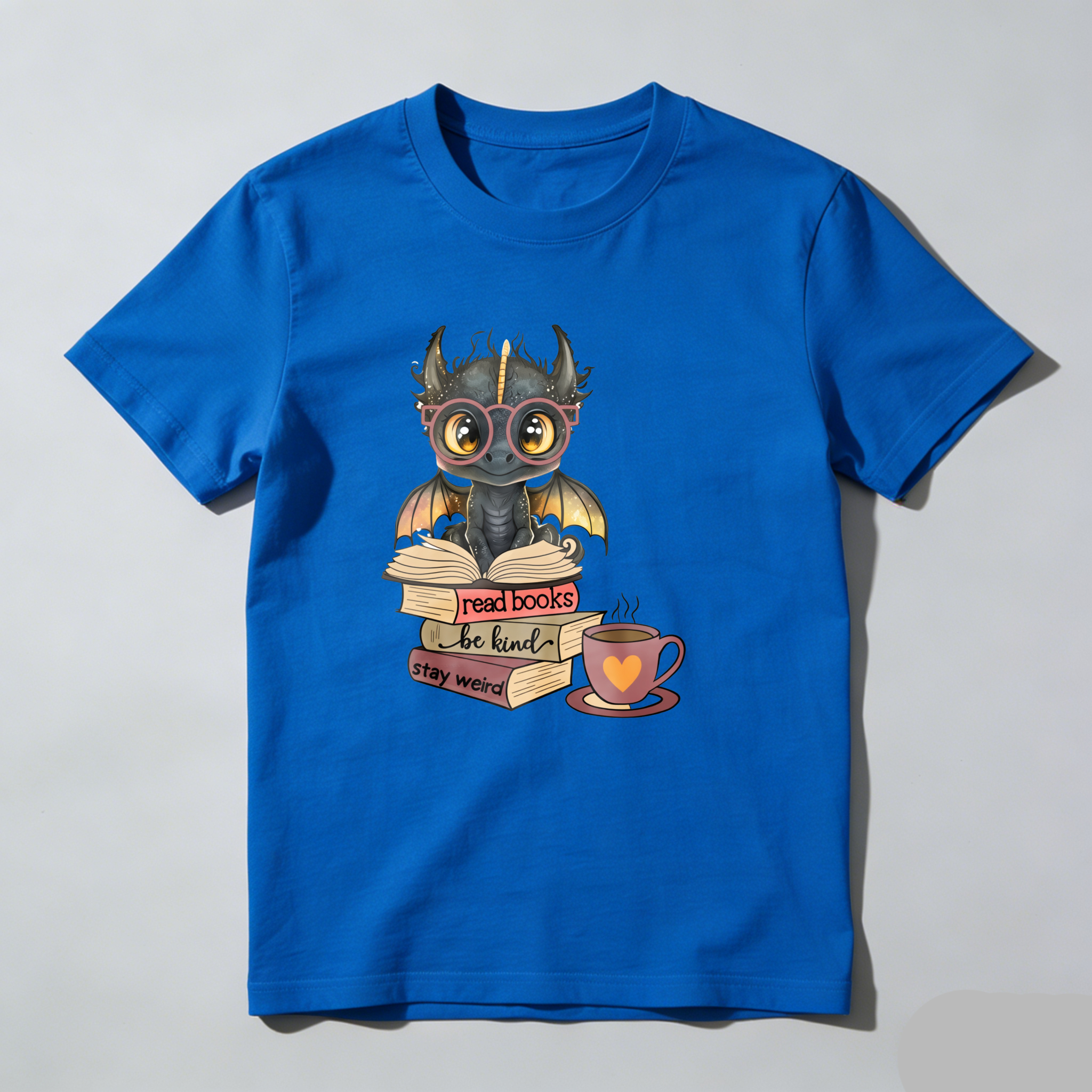 Dorawear™ Dragon With Books And Coffee Cup T Shirt