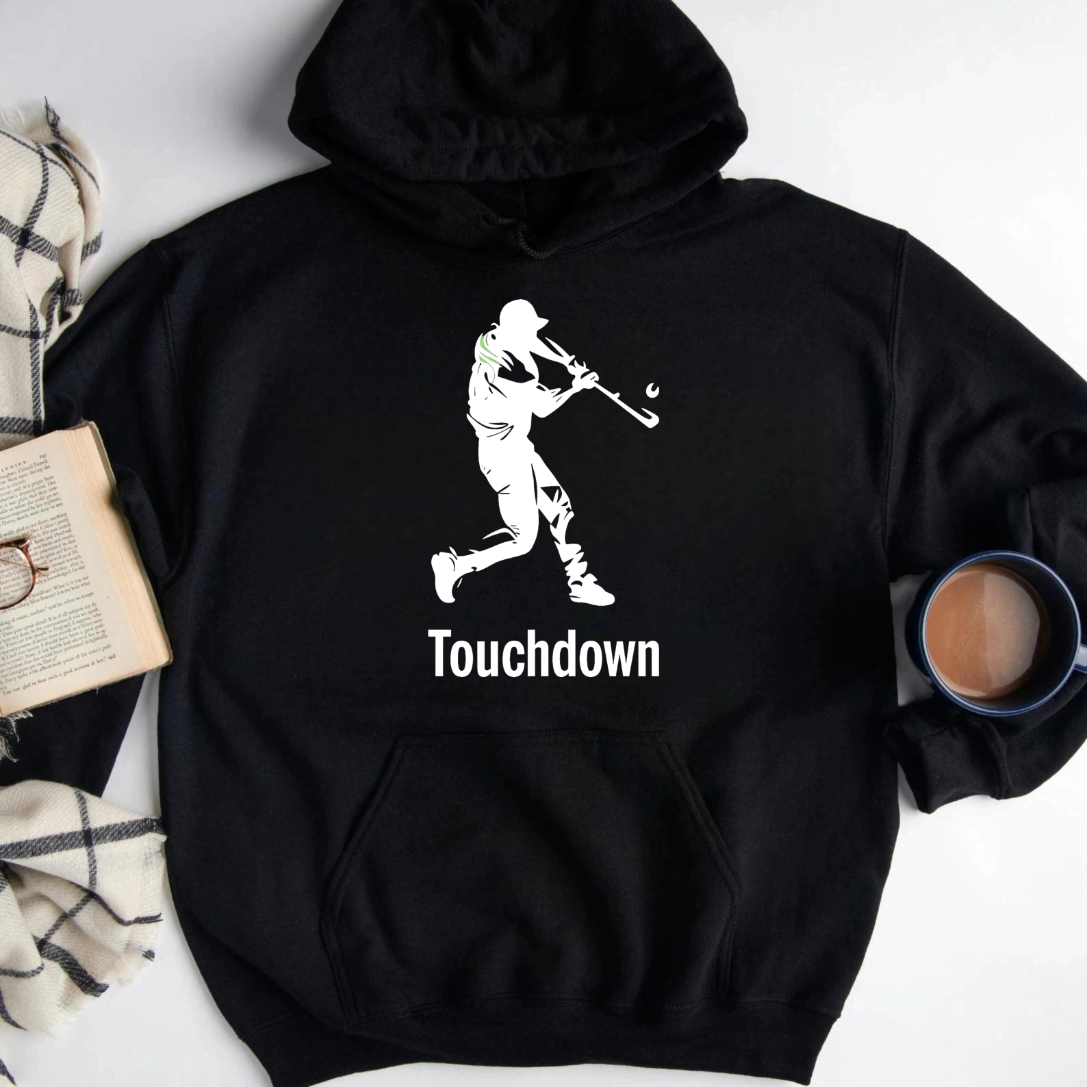 Dorawear™ Touchdown Football Player Hoodie Black Sweatshirt With Graphic Design For Sports Fans And Casual Wear-Dorawear