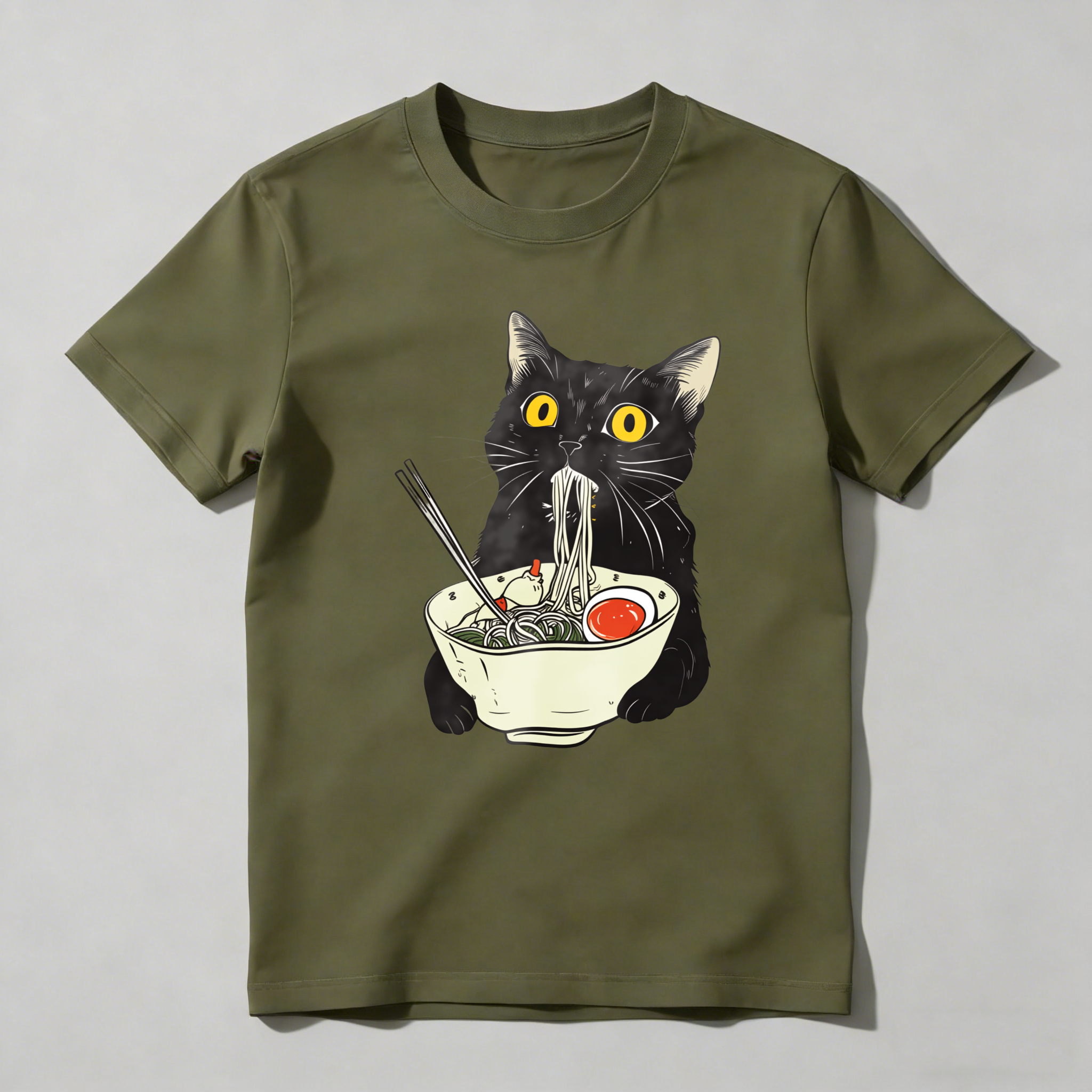 Dorawear™ Black Cat Eating Noodles With Chopsticks T Shirt