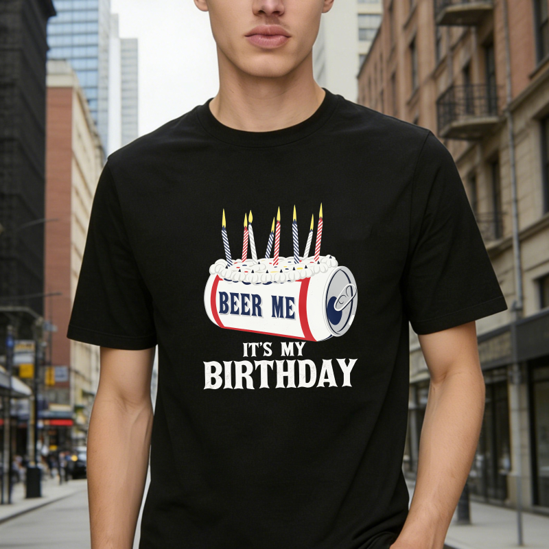 Dorawear™ Beer Can With Candles And Text Beer Me Its My Birthday Unisex Classic T-shirt