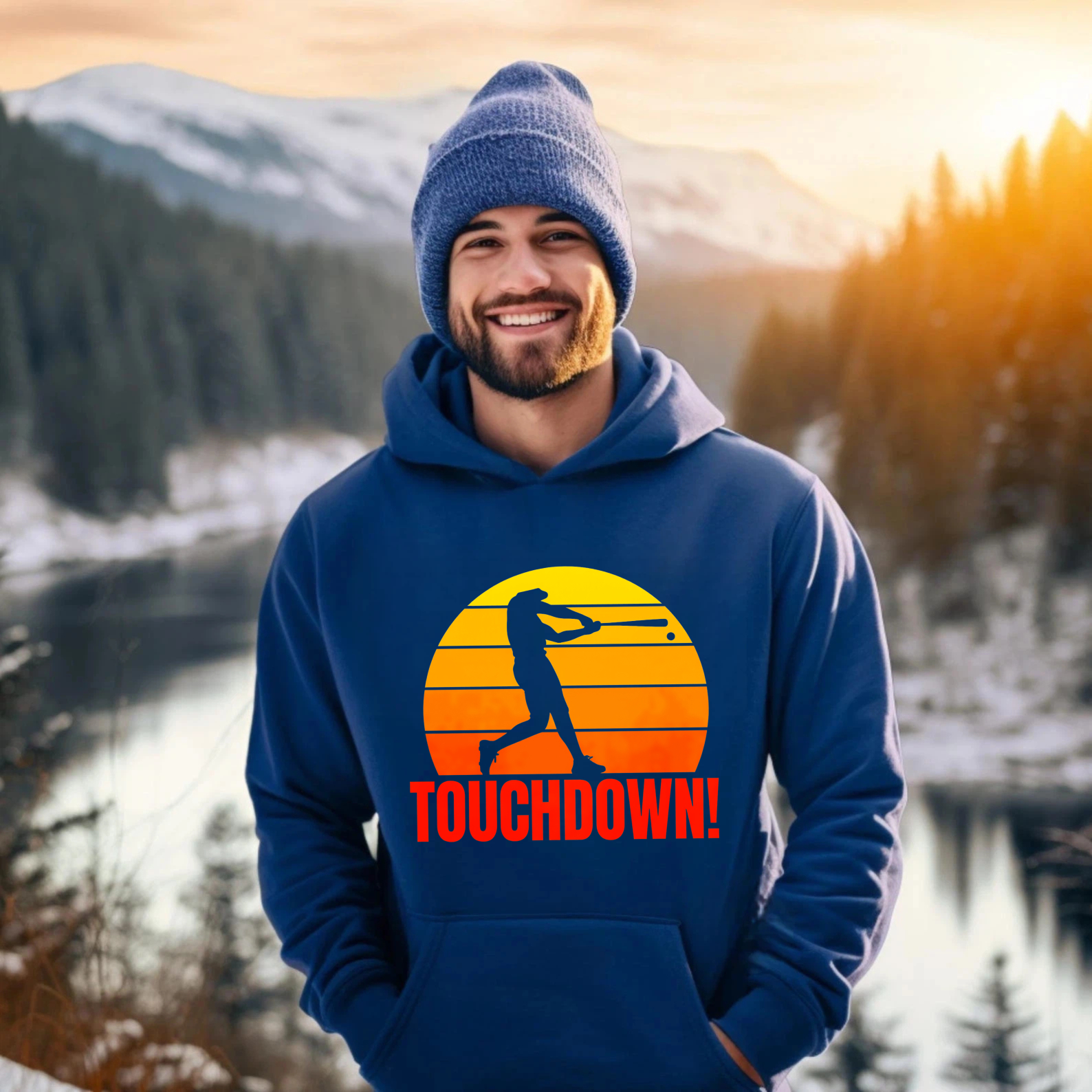 Dorawear™ Touchdown Baseball Player Sunset Hoodie Sport Inspired Graphic Sweatshirt Men Women Unisex Casual Wear-Dorawear