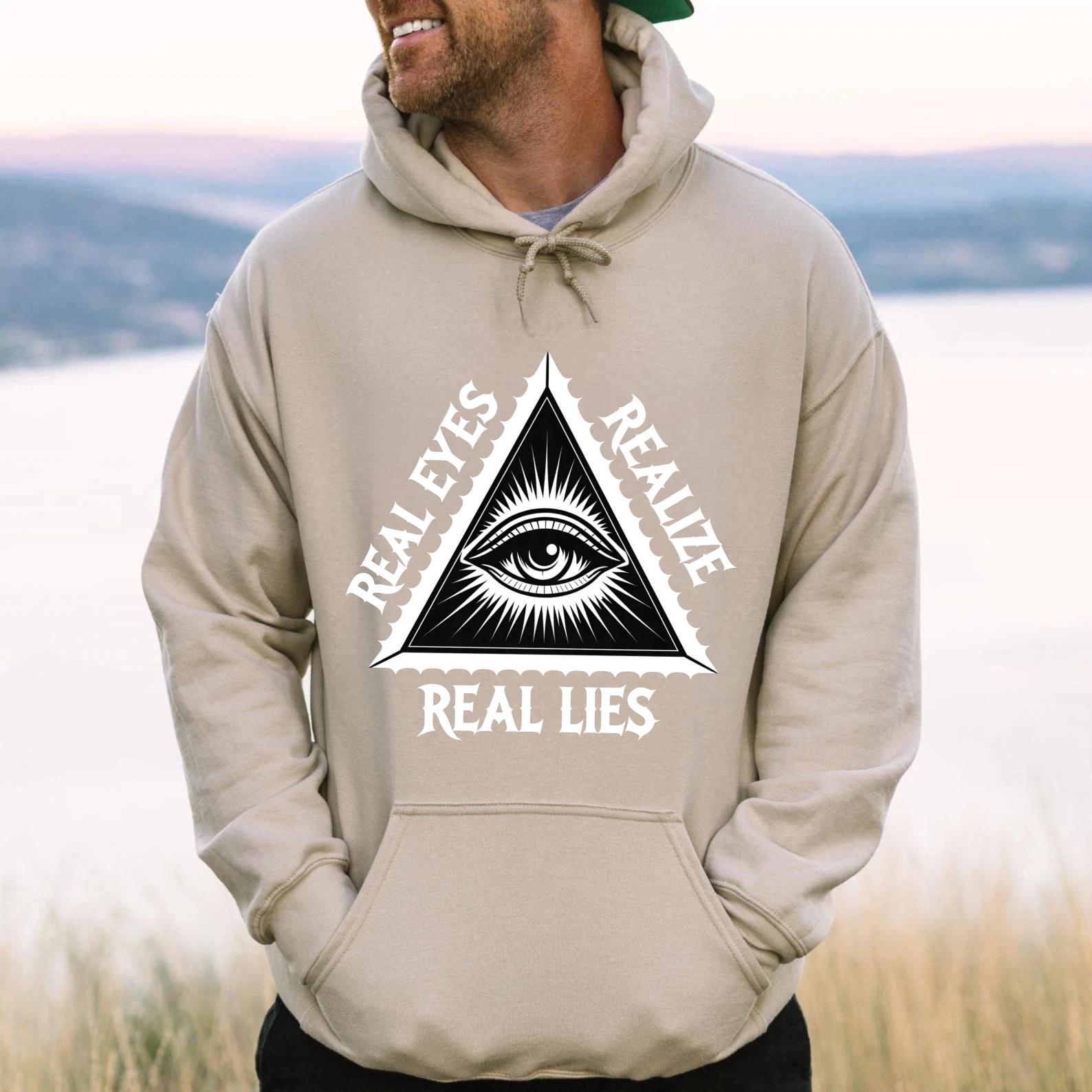 Dorawear™ Real Eyes Realize Real Lies Hoodie All Seeing Eye Symbol Black Sweatshirt Unisex Casual Wear Graphic Pullover Top-Dorawear