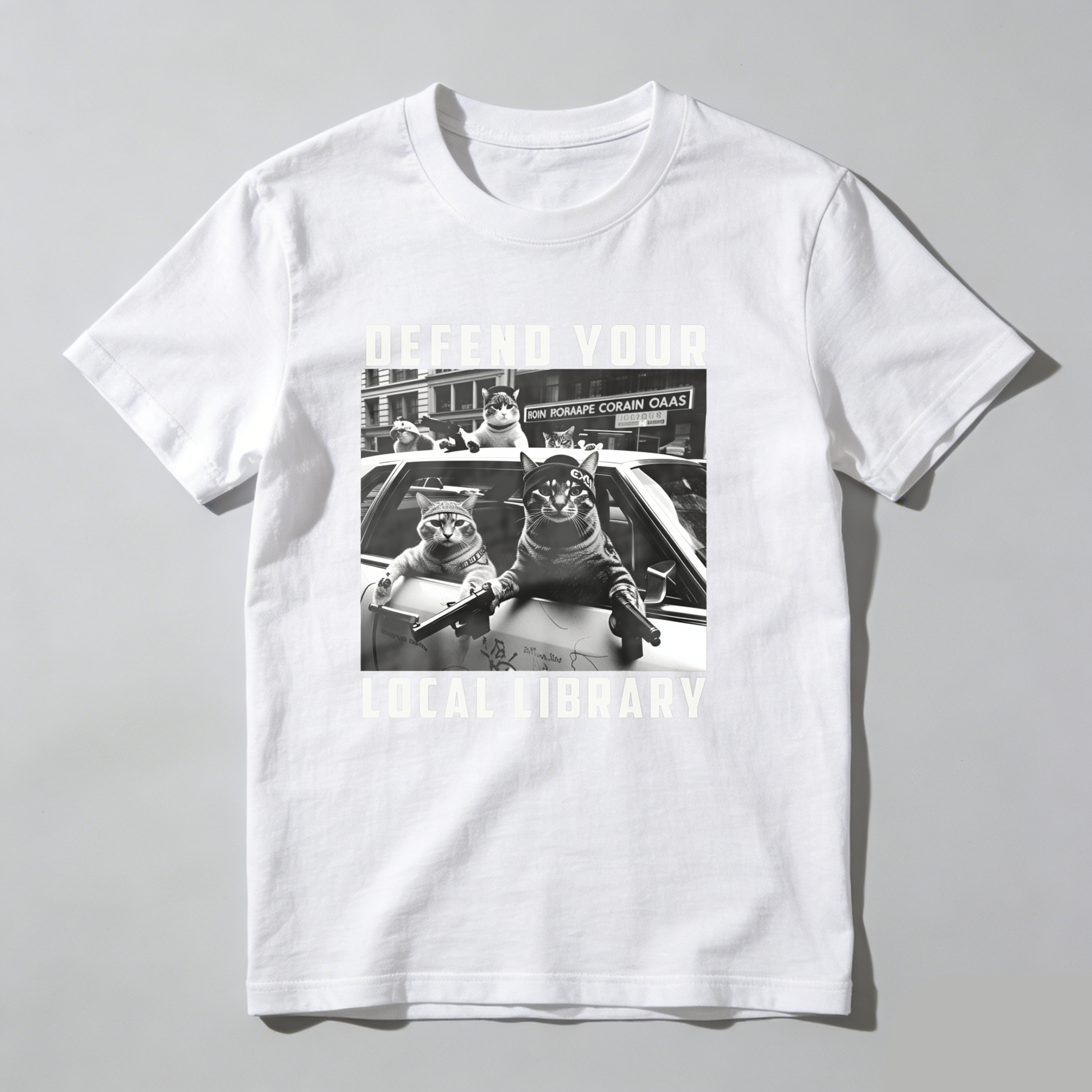 Dorawear™ Defend Your Local Library Cats In Car T Shirt